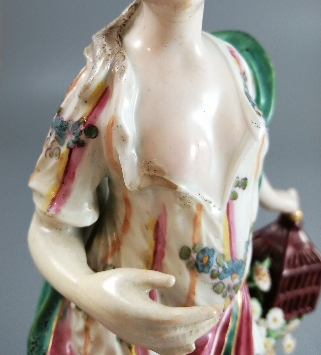 Rare Derby Porcelain Figurine: 'Air' - Allegorical Lady with Birdcage (1756-1765)