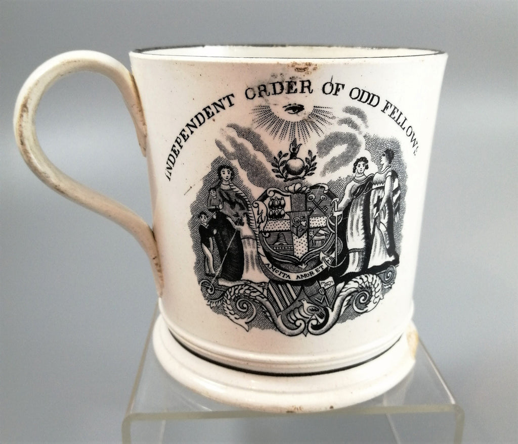 Victorian Staffordshire Pearlware Mug: Odd Fellows Commemorative, c. 1850s