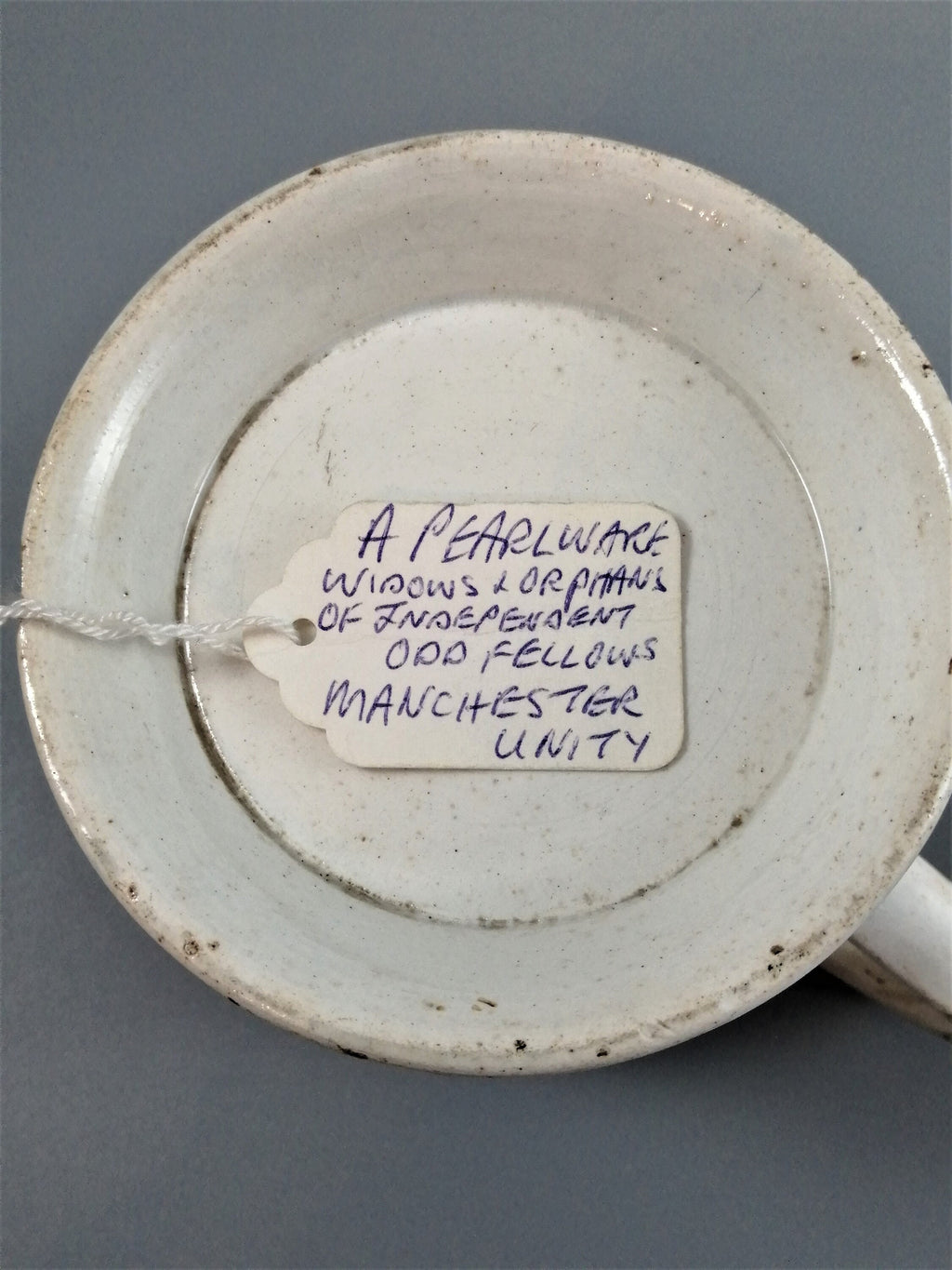 Victorian Staffordshire Pearlware Mug: Odd Fellows Commemorative, c. 1850s