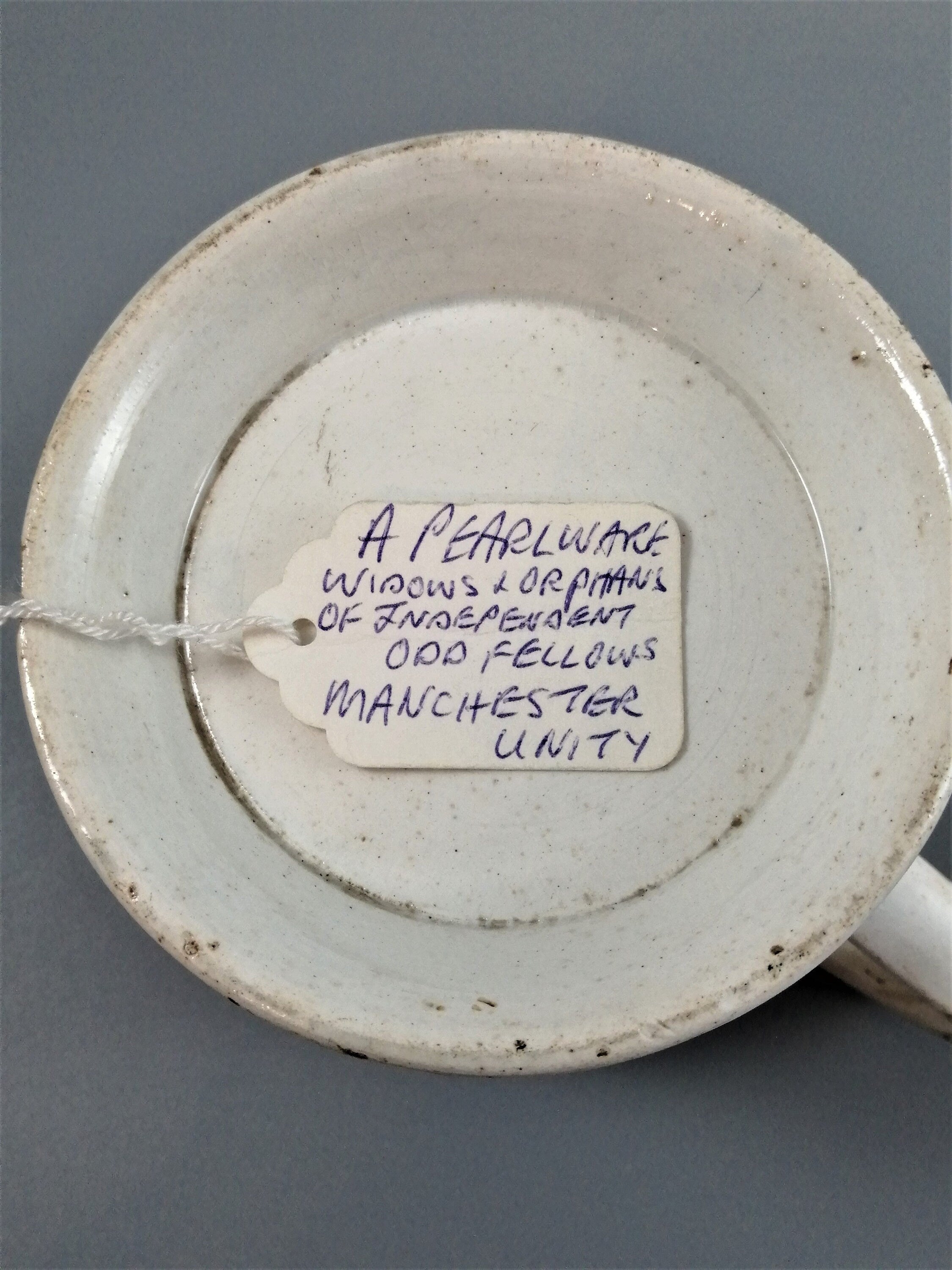 Victorian Staffordshire Pearlware Mug: Odd Fellows Commemorative, c. 1850s