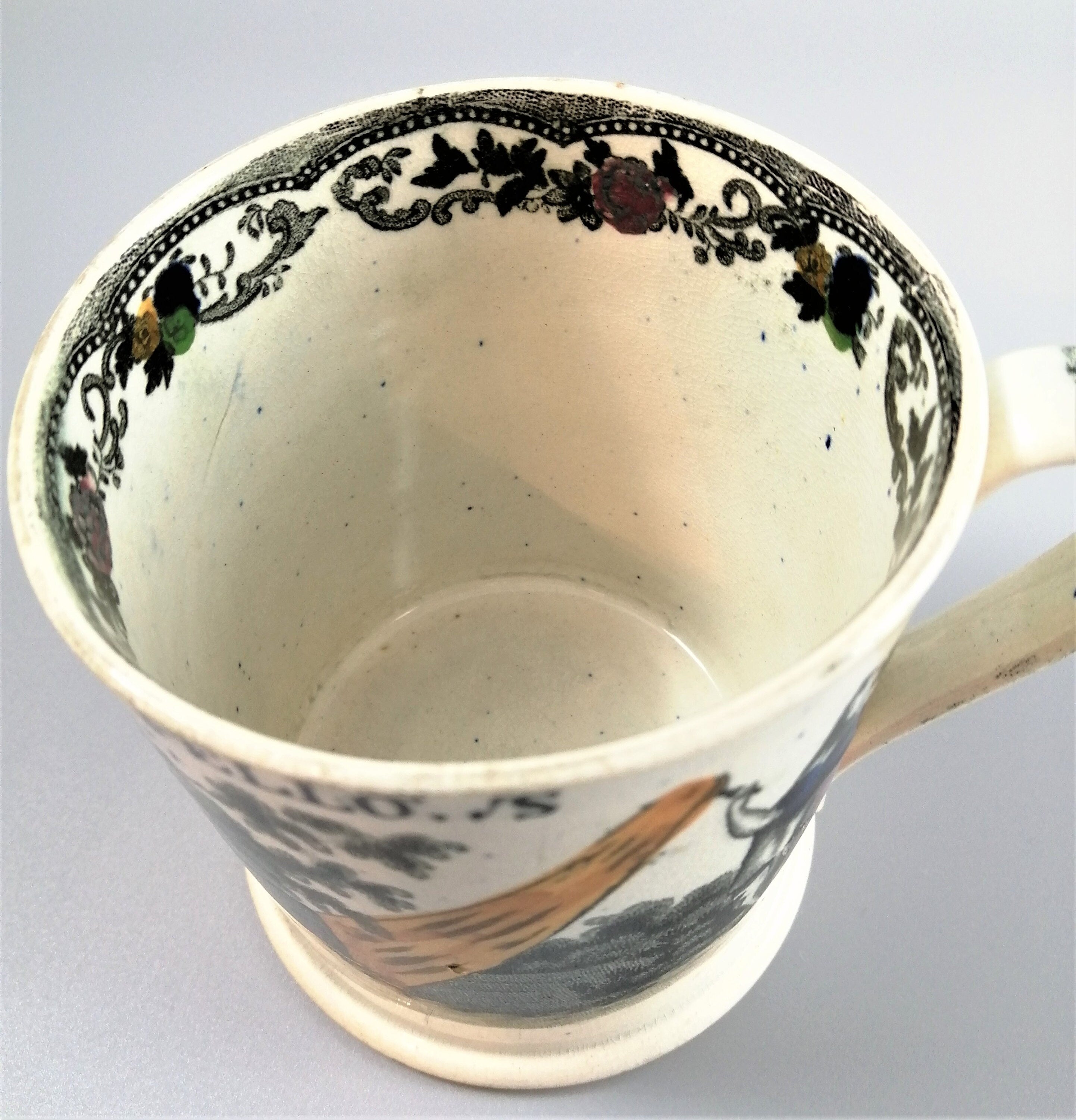 Georgian Staffordshire Pearlware Mug: Odd Fellows Transferware, c. 1820s