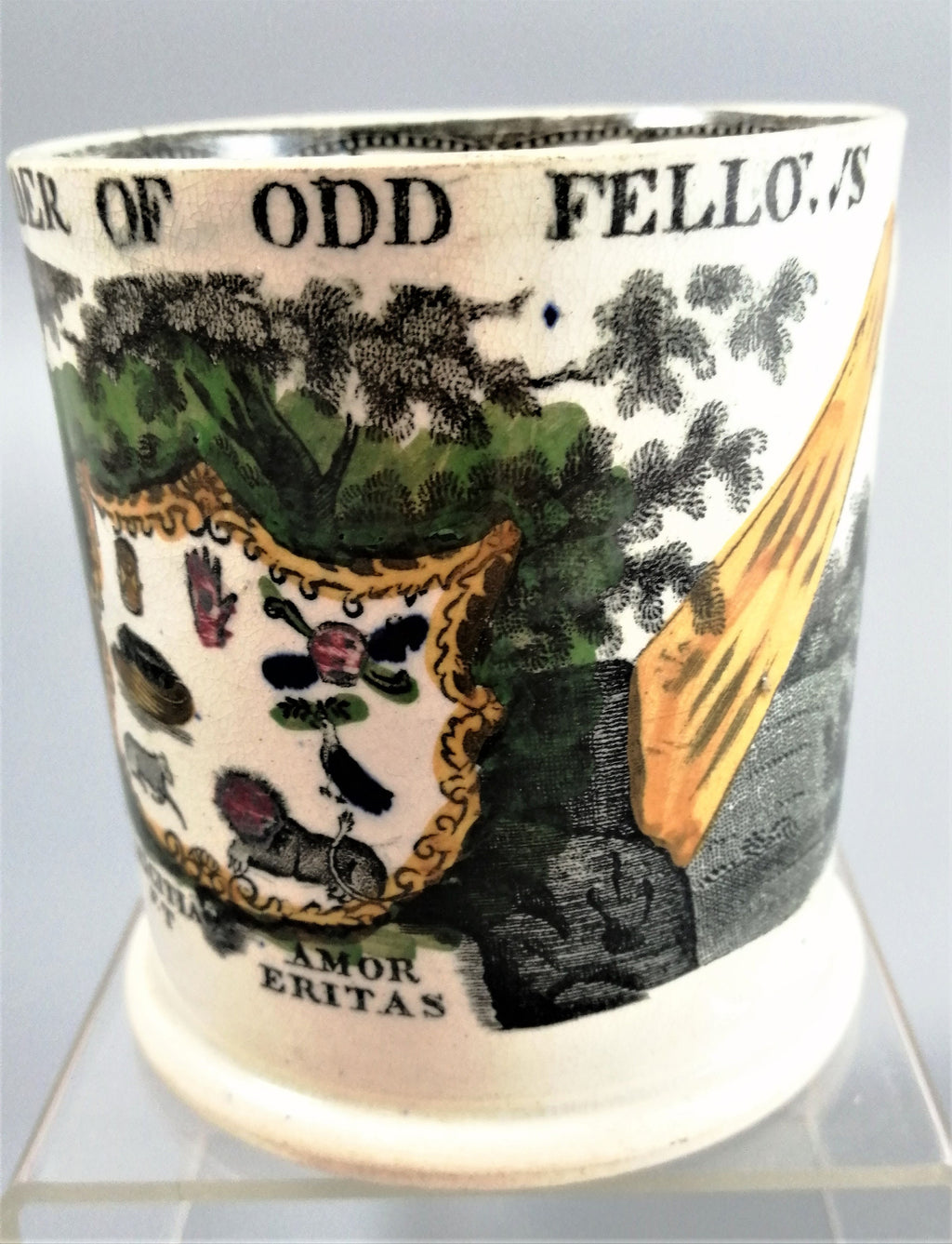 Georgian Staffordshire Pearlware Mug: Odd Fellows Transferware, c. 1820s