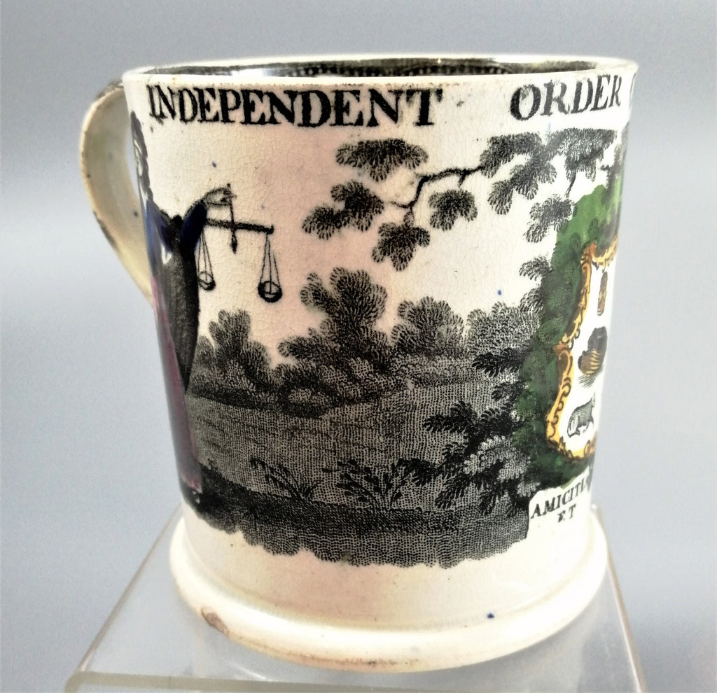 Georgian Staffordshire Pearlware Mug: Odd Fellows Transferware, c. 1820s