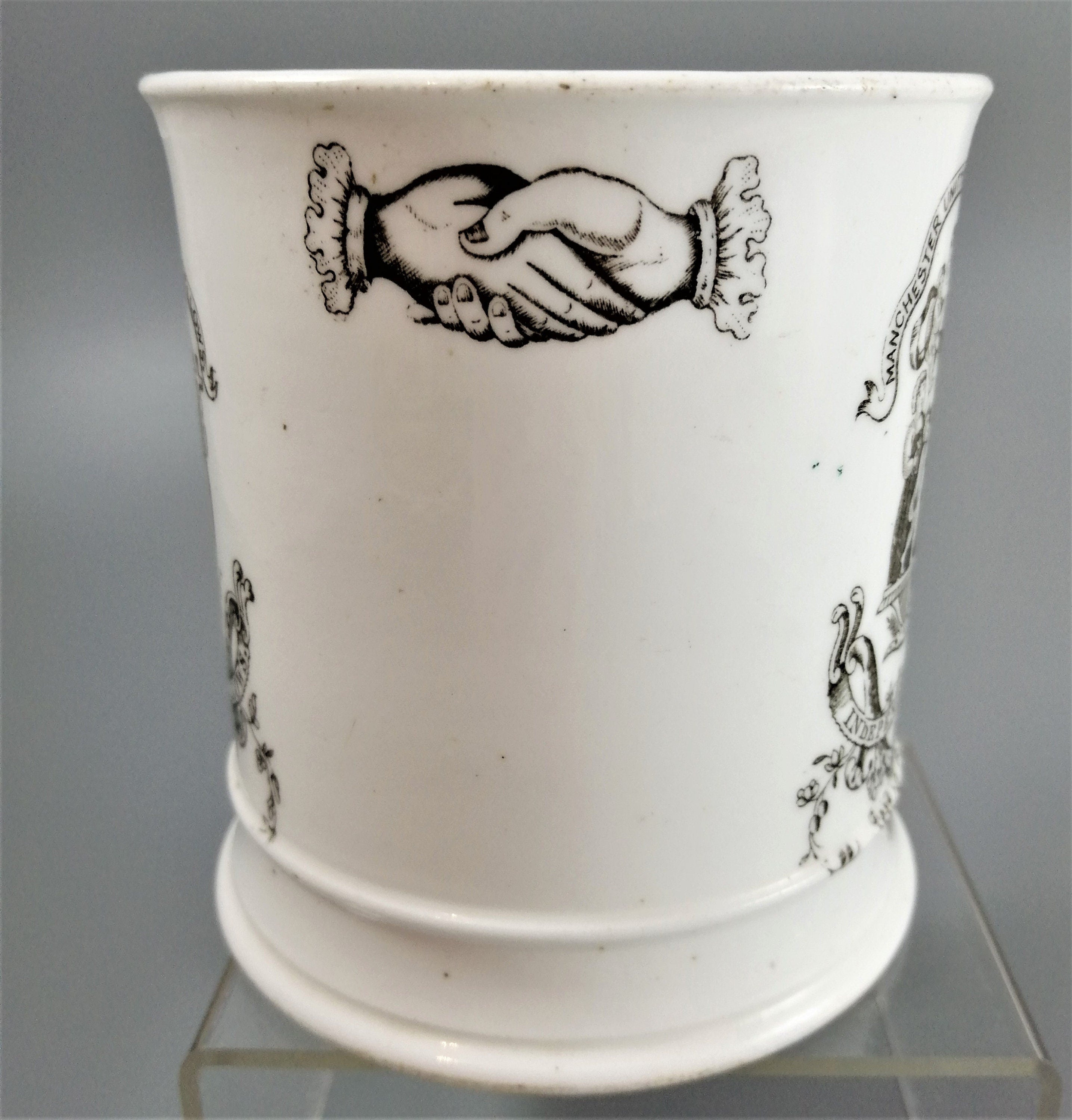 Victorian Odd Fellows Mug: Black Transferware Commemorative, c. 1850s