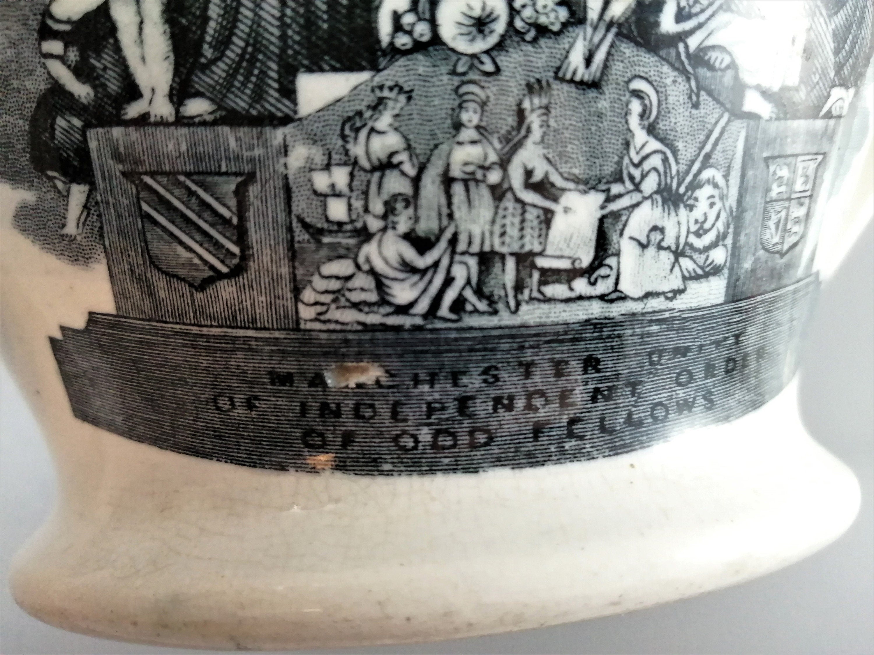 Antique jug with Masonic designs, Independent Order of Odd Fellows Fraternity.
