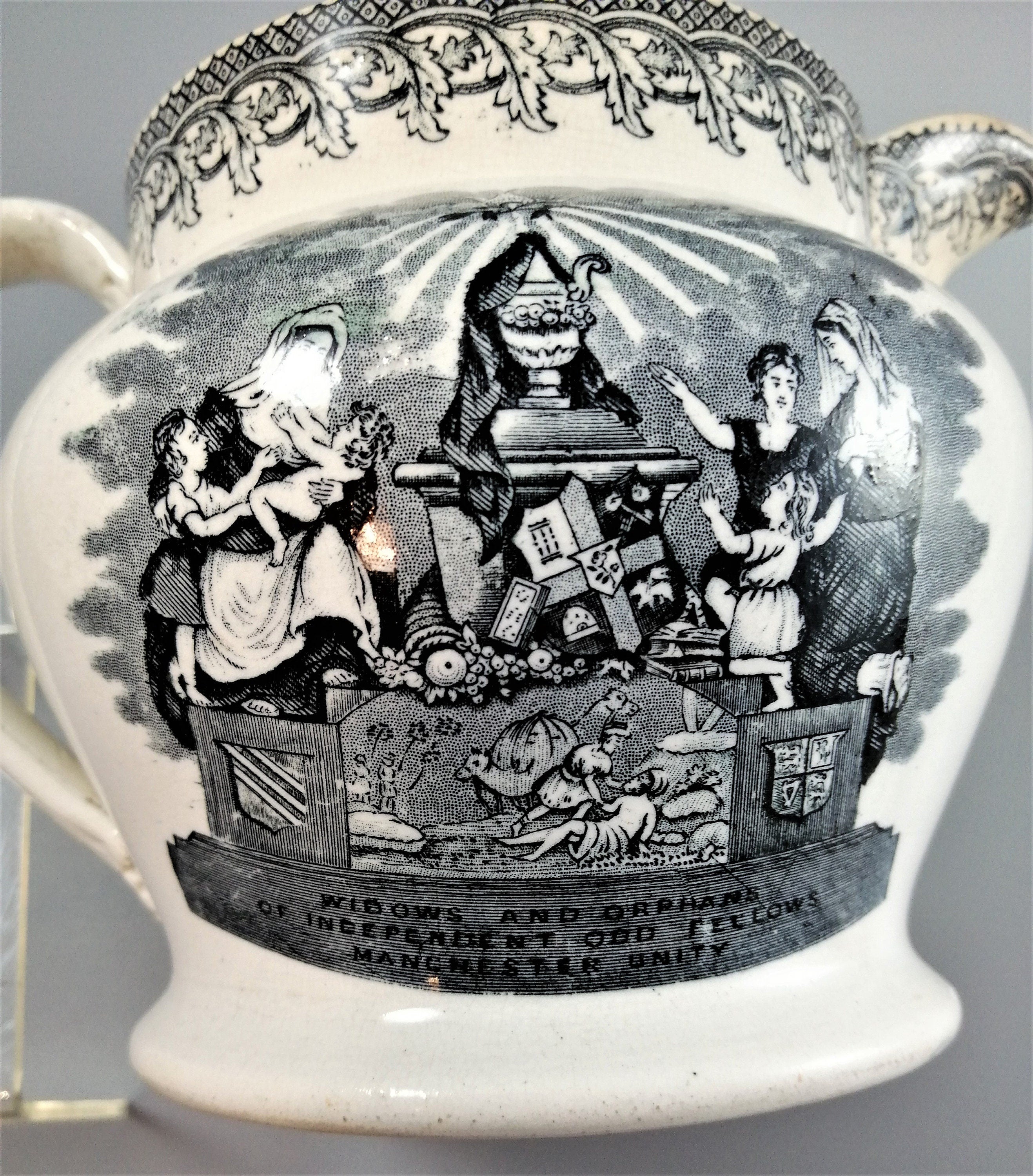 Antique jug with Masonic designs, Independent Order of Odd Fellows Fraternity.