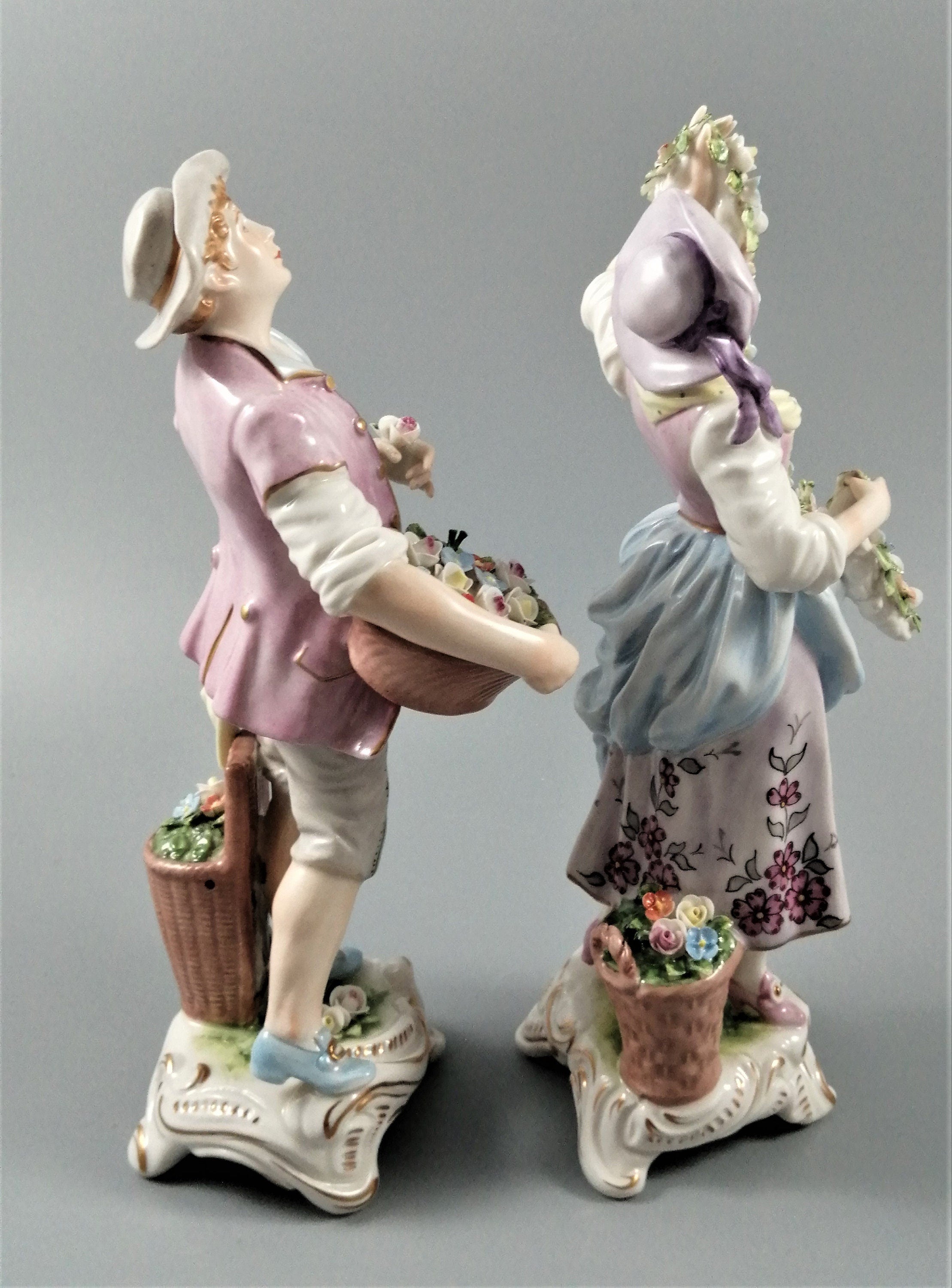 Rudolf Kämmer Antique Porcelain Figurines: Volkstedt German Pair, c. 1900s