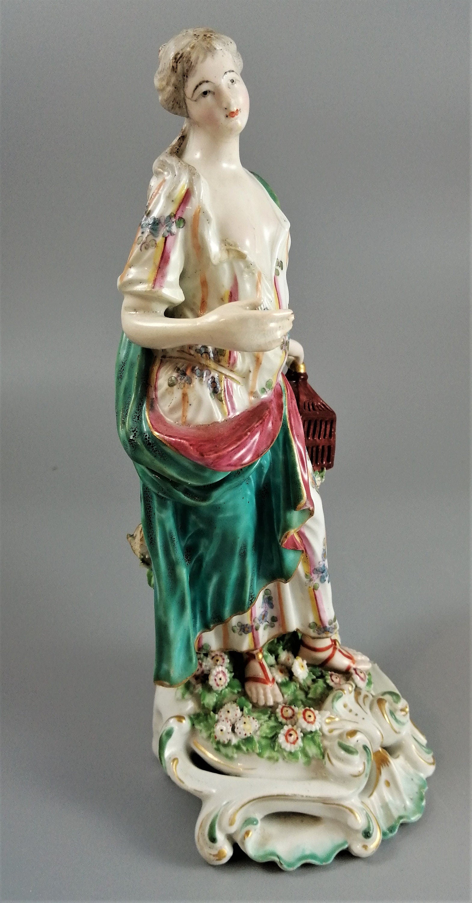 Rare Derby Porcelain Figurine: 'Air' - Allegorical Lady with Birdcage (1756-1765)