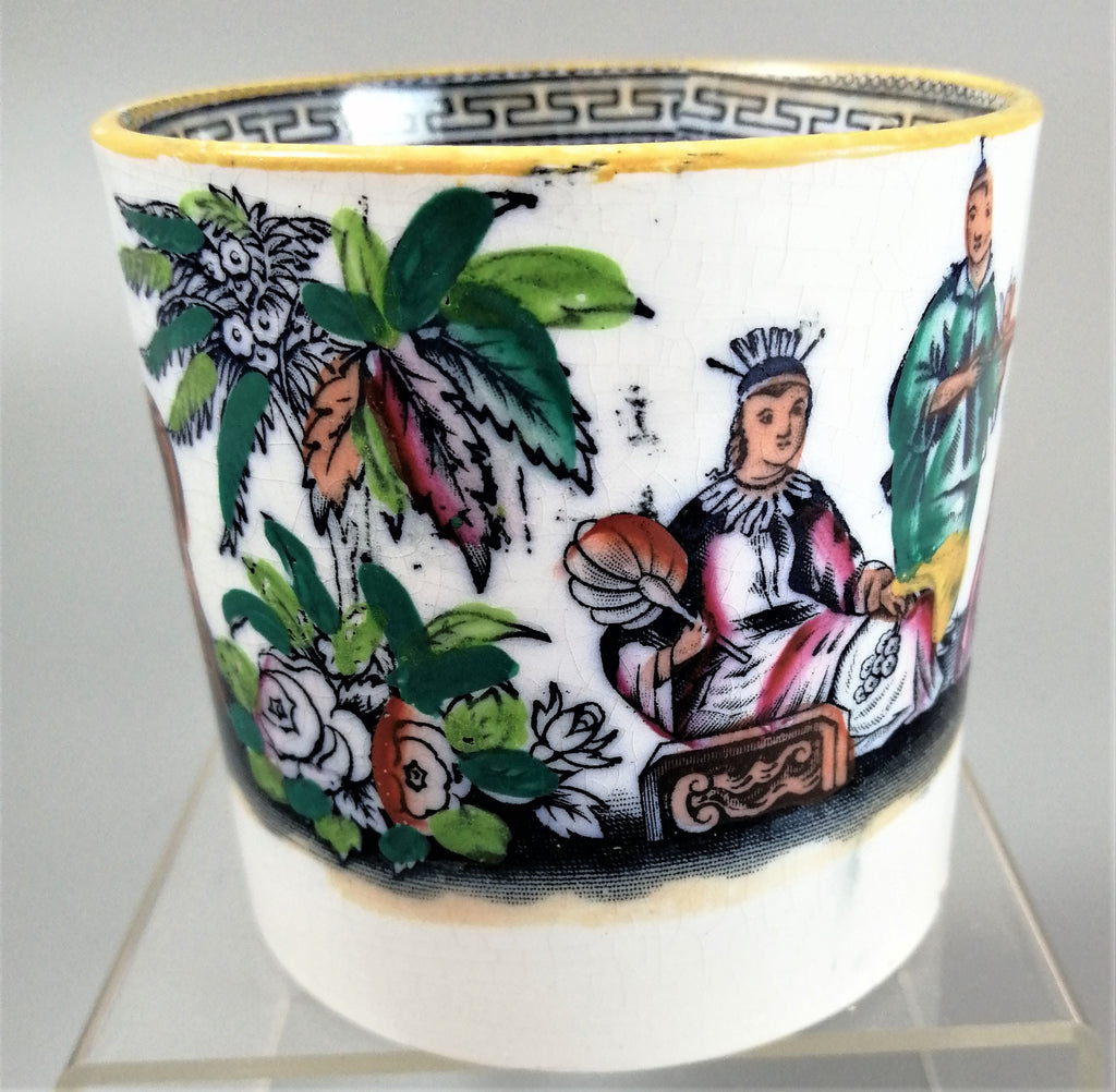 Antique Staffordshire Mug: Hand-Painted Chinoiserie Tea Scene, c. 1810