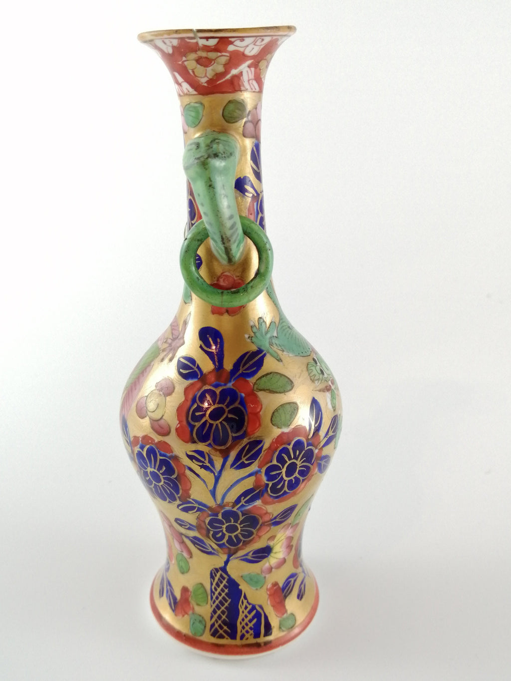 Rare Mason's Ironstone Vase: Pink & Green Dragons, Elephant Handles, c.1800-1816