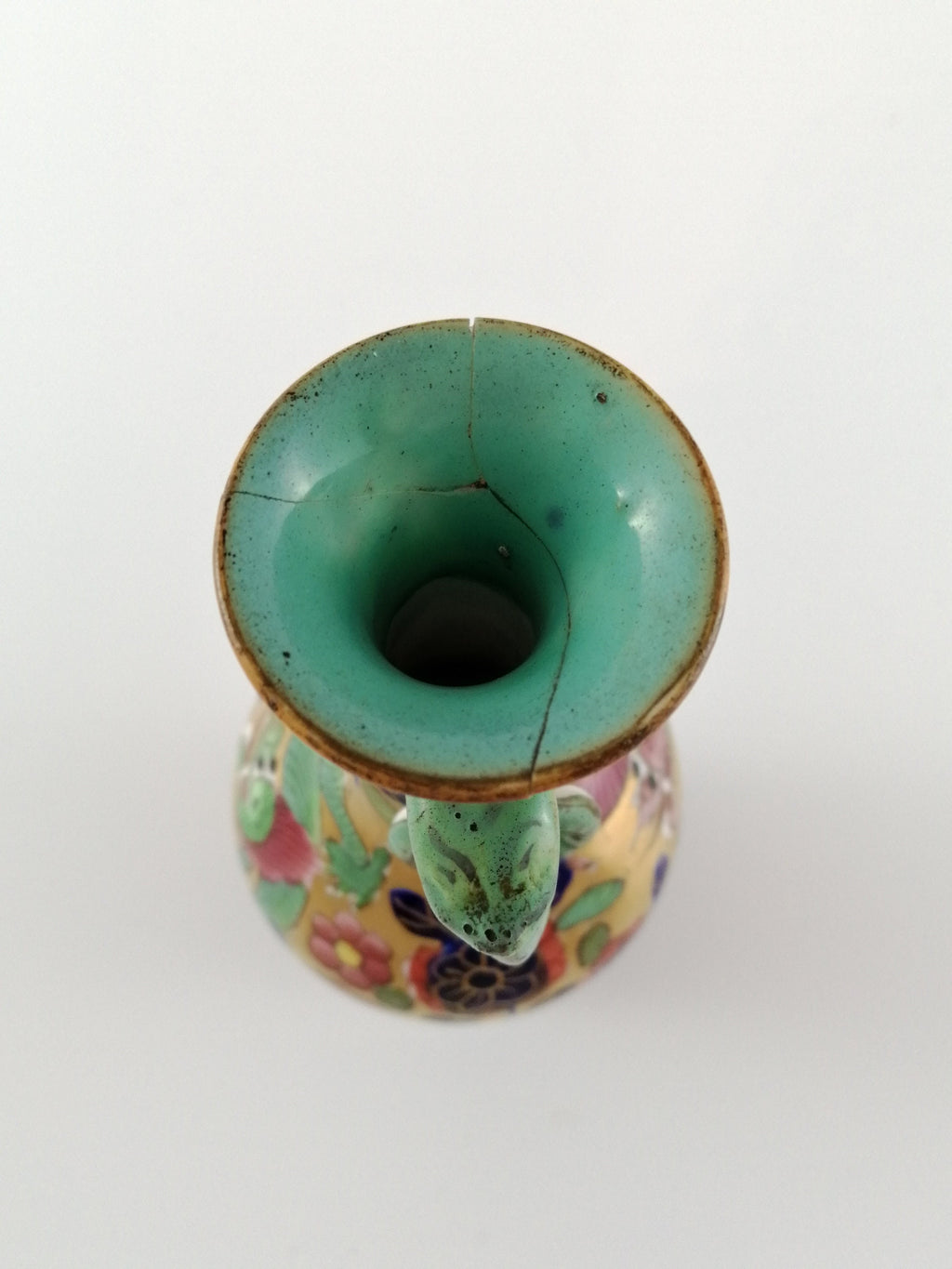 Rare Mason's Ironstone Vase: Pink & Green Dragons, Elephant Handles, c.1800-1816