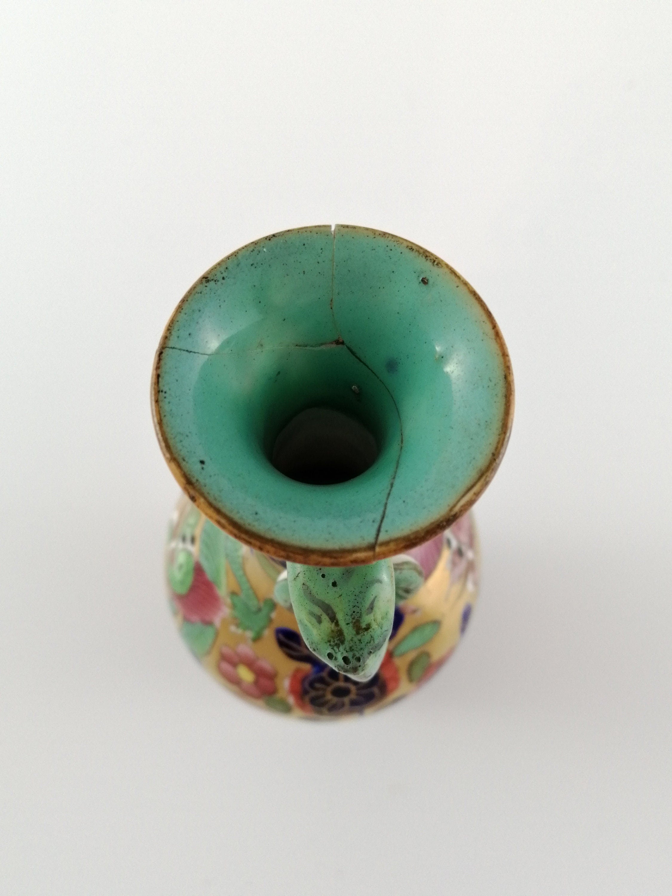 Rare Mason's Ironstone Vase: Pink & Green Dragons, Elephant Handles, c.1800-1816