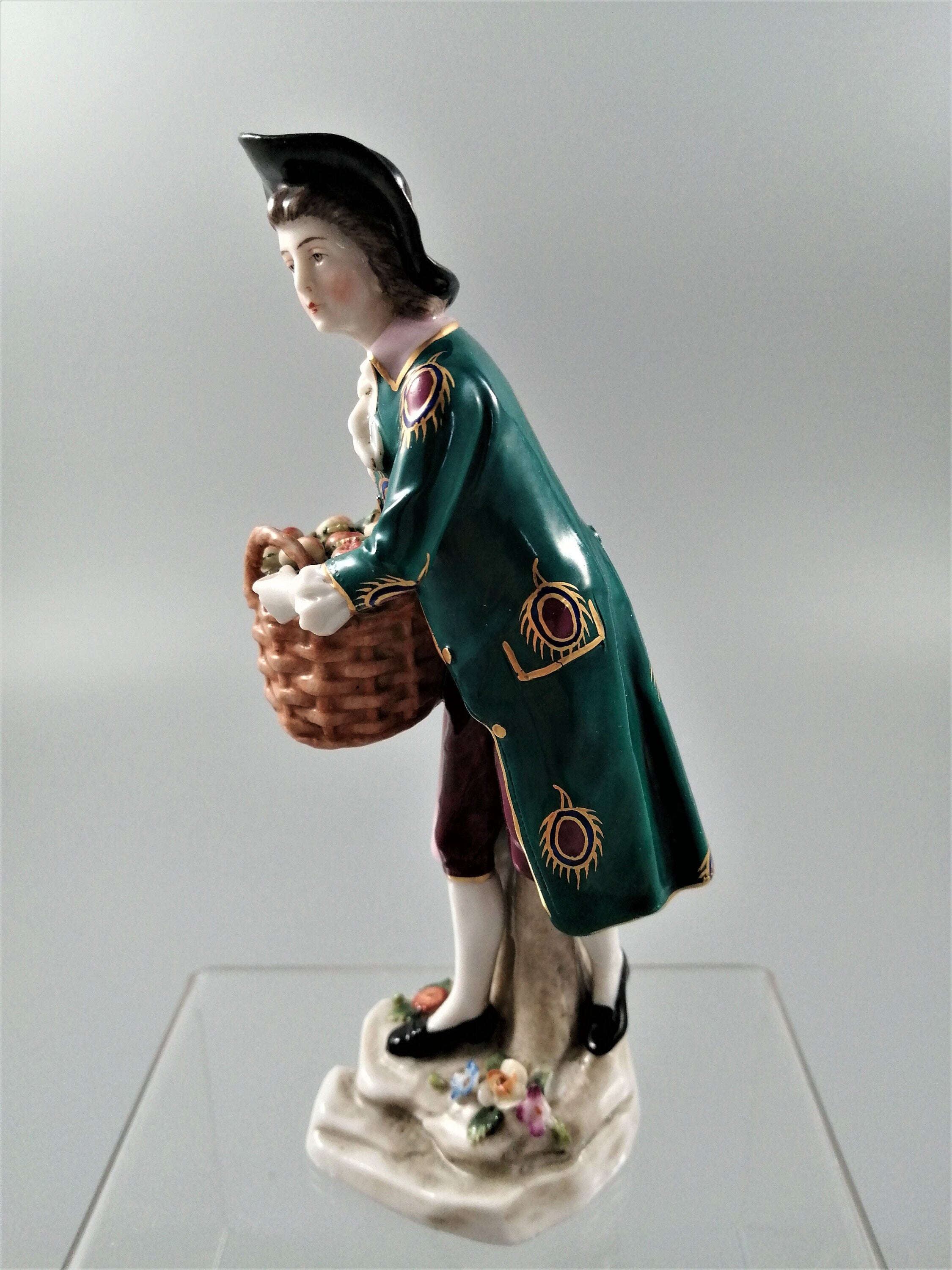 Antique Samson Porcelain Figurine: Young Man with Apple Basket, 19th Century French Decor