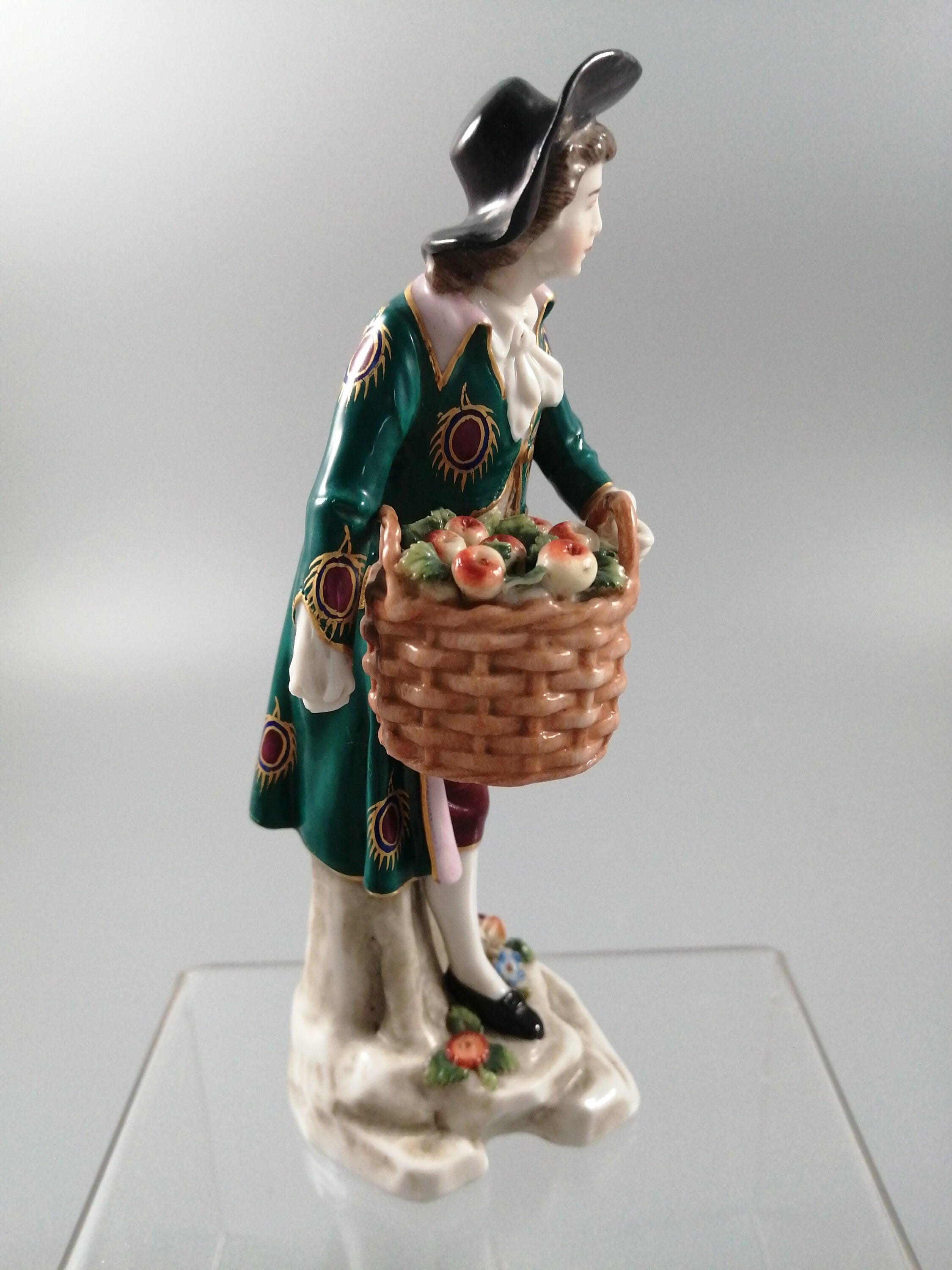 Antique Samson Porcelain Figurine: Young Man with Apple Basket, 19th Century French Decor