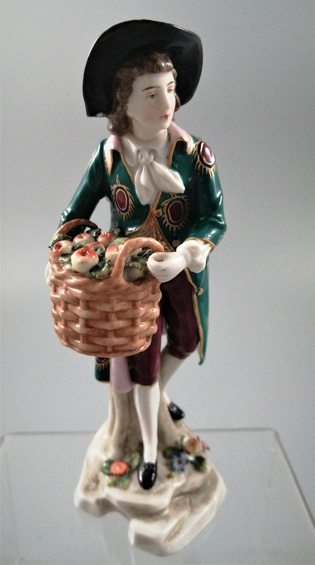 Antique Samson Porcelain Figurine: Young Man with Apple Basket, 19th Century French Decor