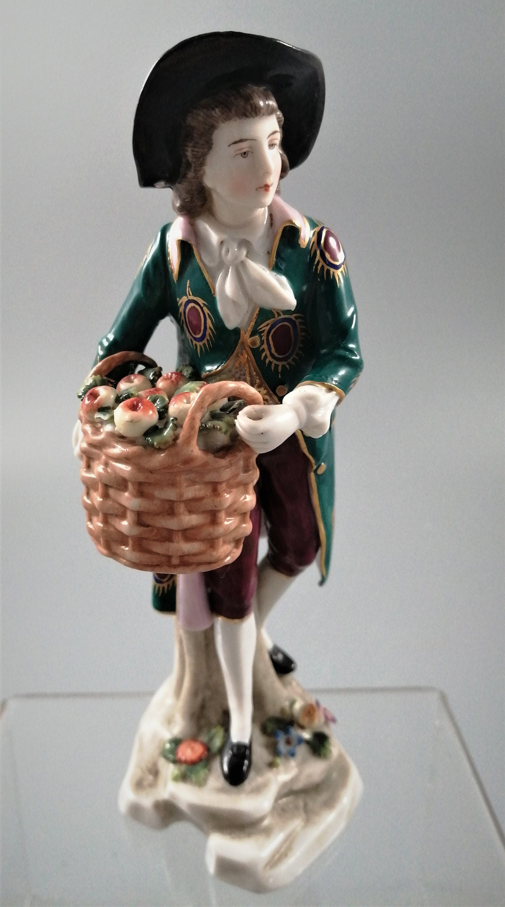 Antique Samson Porcelain Figurine: Young Man with Apple Basket, 19th Century French Decor