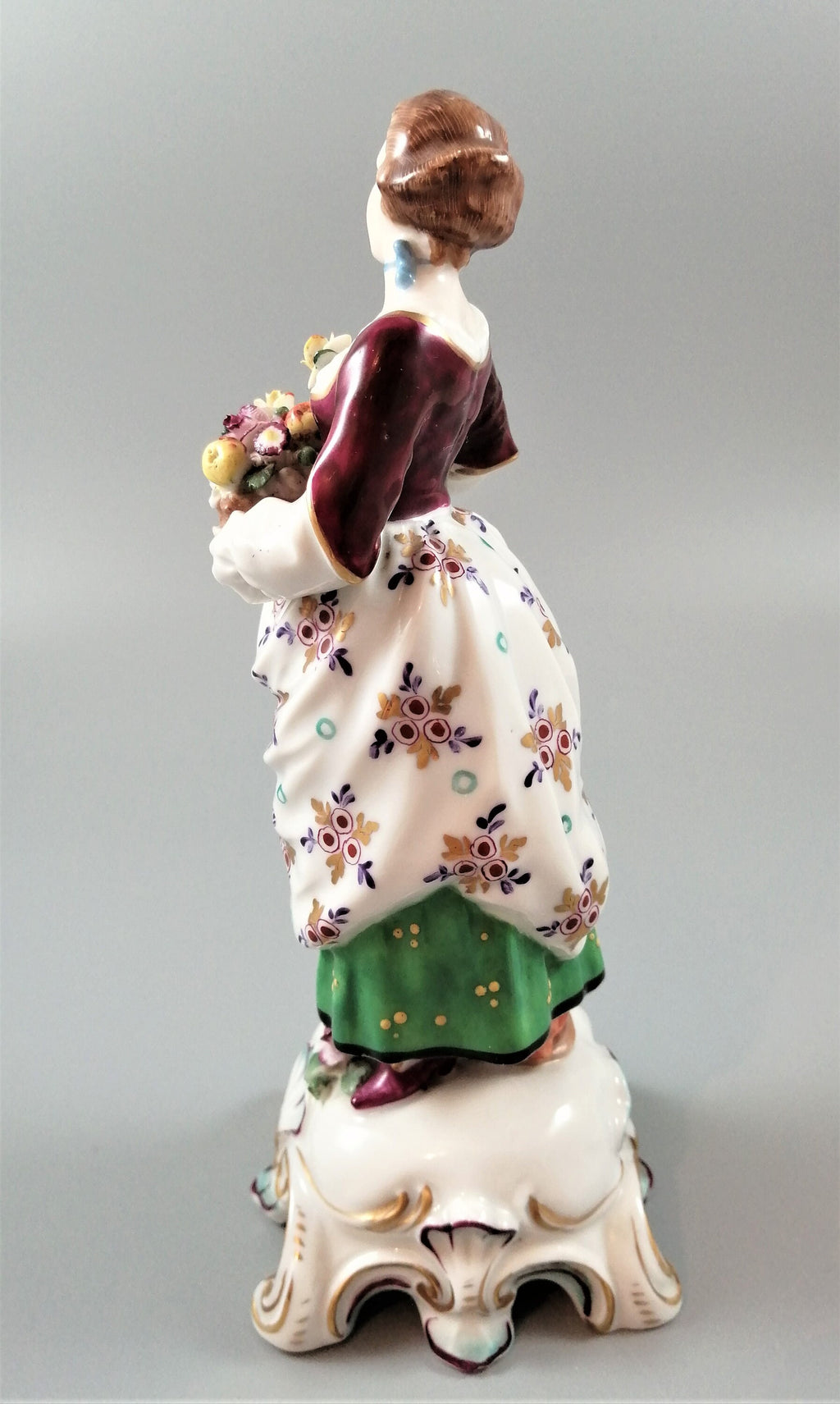 Antique Porcelain Lady Figurine: Bow/Samson Style, Gilt Floral Gown, c. 19th Century