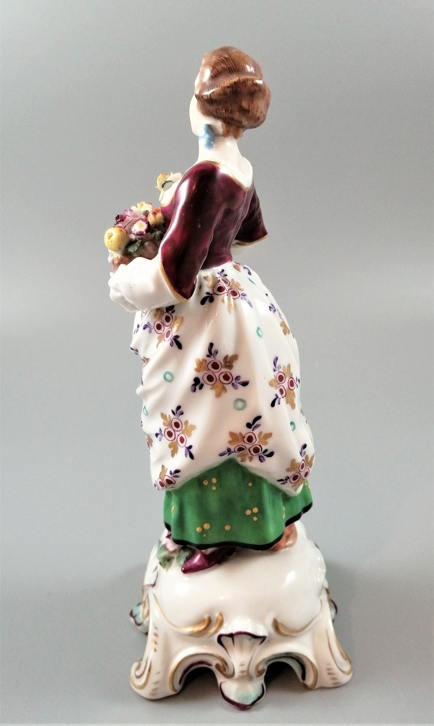 Antique Porcelain Lady Figurine: Bow/Samson Style, Gilt Floral Gown, c. 19th Century
