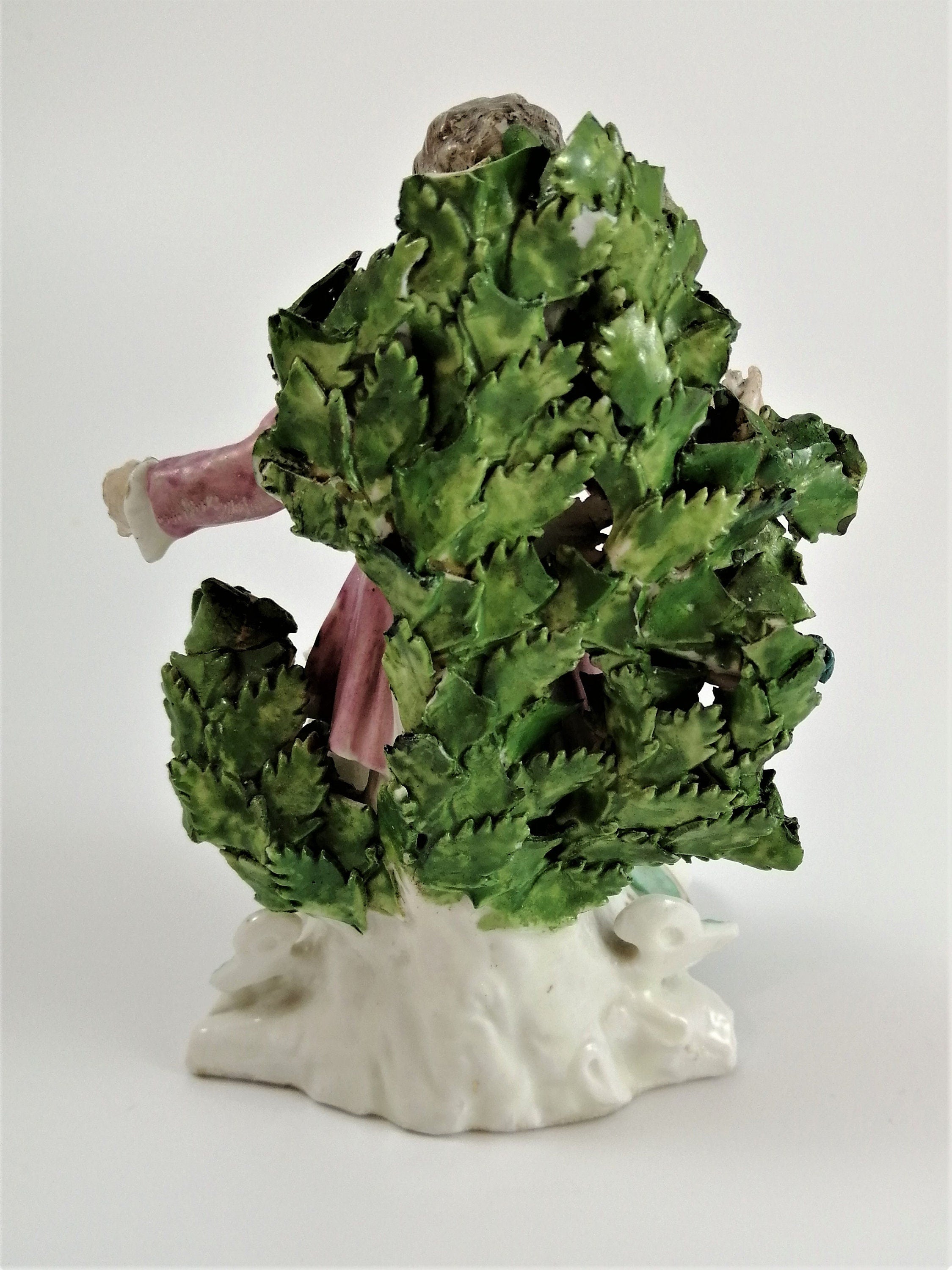 Antique Bow Porcelain Figurine: Boy with Dog, Gilt Pink Coat