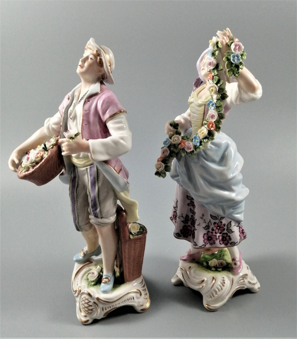 Rudolf Kämmer Antique Porcelain Figurines: Volkstedt German Pair, c. 1900s