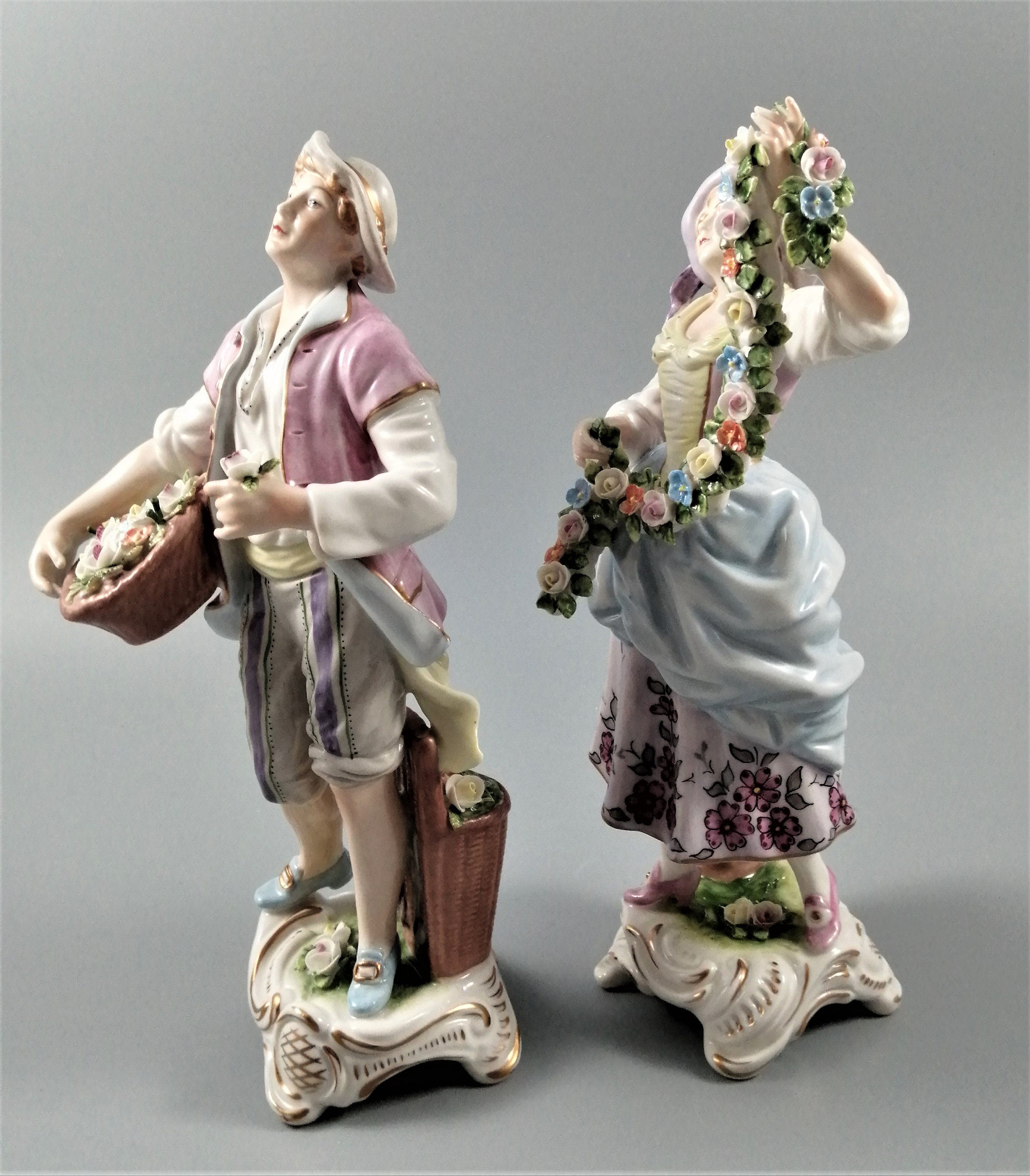 Rudolf Kämmer Antique Porcelain Figurines: Volkstedt German Pair, c. 1900s