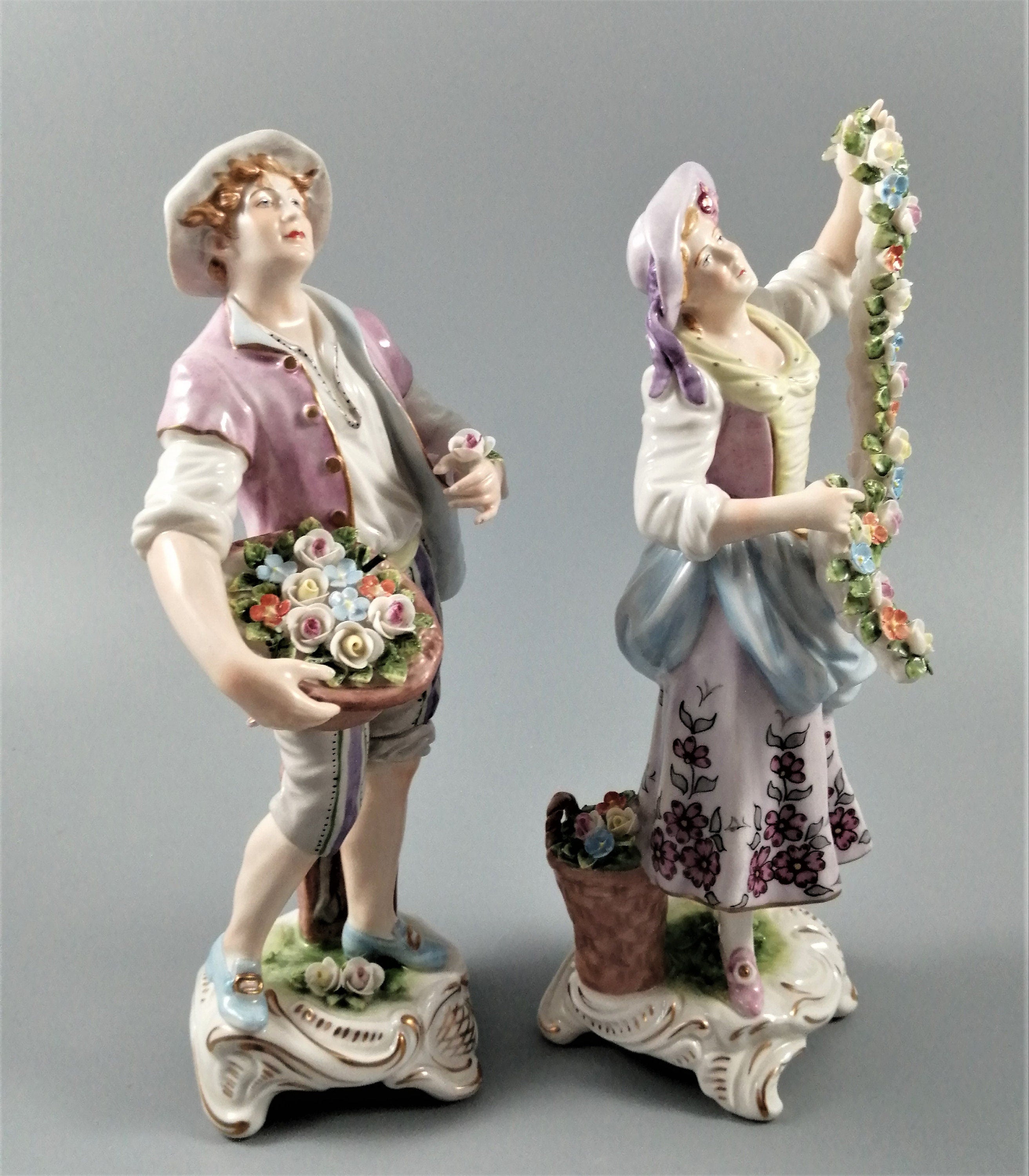 Rudolf Kämmer Antique Porcelain Figurines: Volkstedt German Pair, c. 1900s