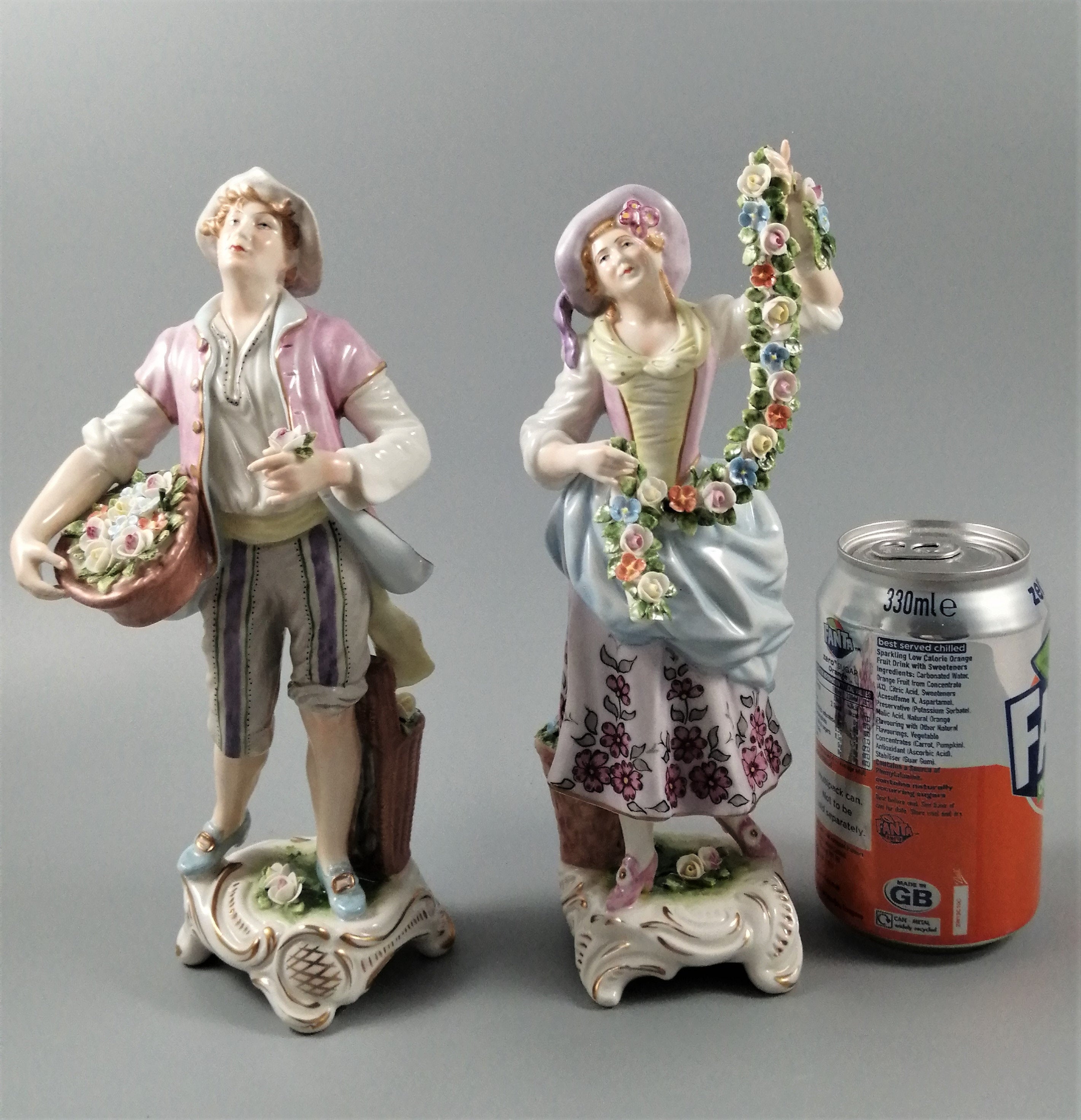 Rudolf Kämmer Antique Porcelain Figurines: Volkstedt German Pair, c. 1900s