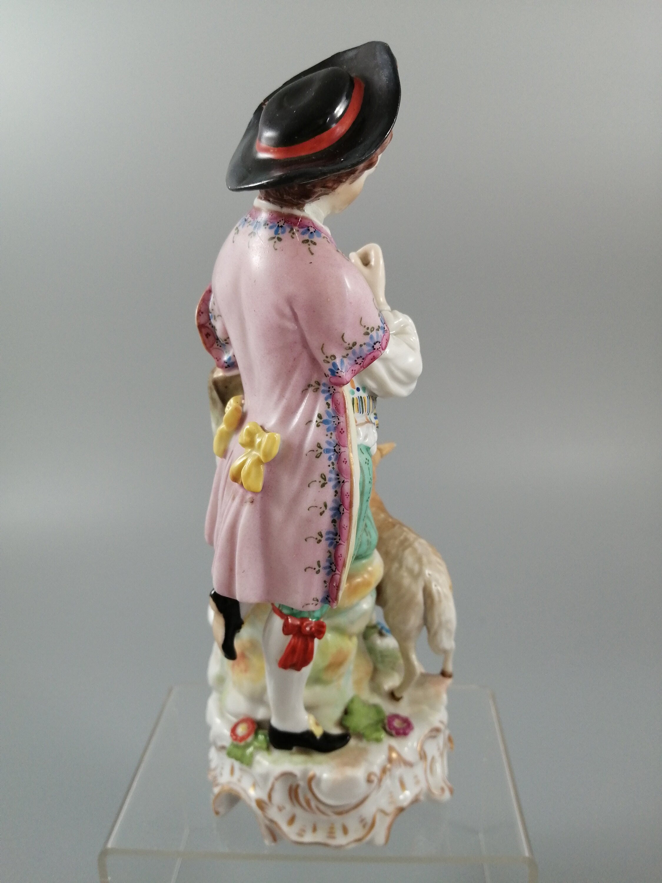 Antique Carl Thieme Dresden Porcelain Shepherd Figurine, Lamb & Dove, 1901