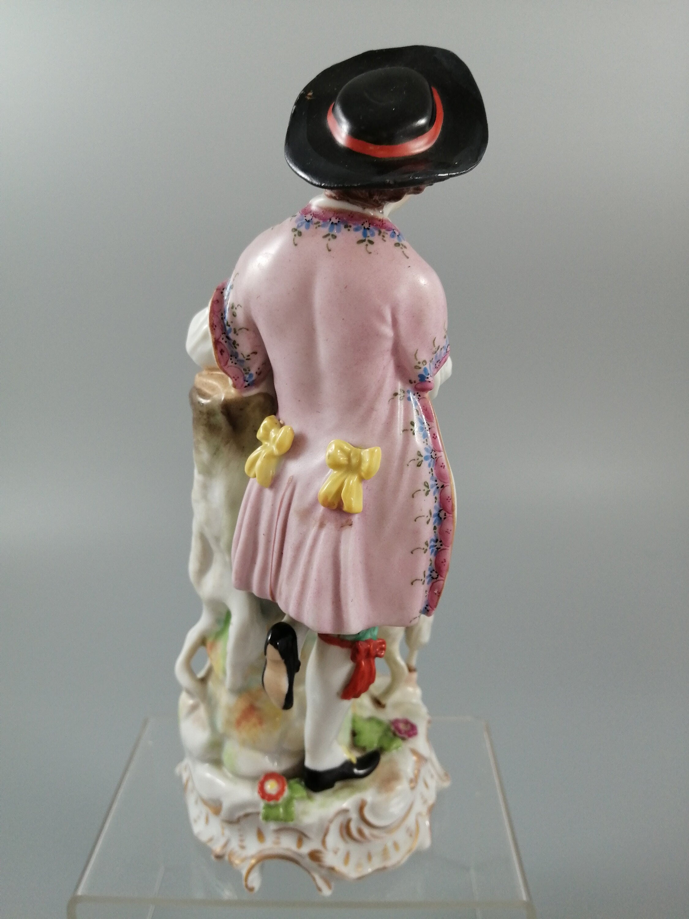 Antique Carl Thieme Dresden Porcelain Shepherd Figurine, Lamb & Dove, 1901