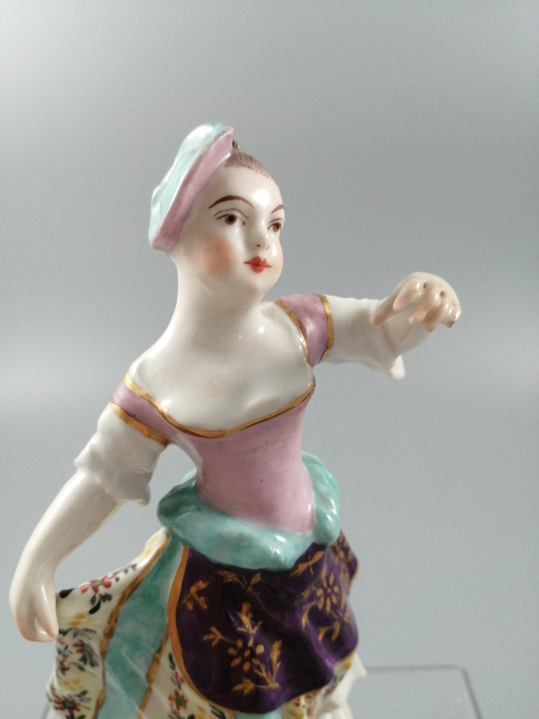 Possibly Chelsea porcelain figurine of young woman shepherdess, gold anchor mark, c. 1820