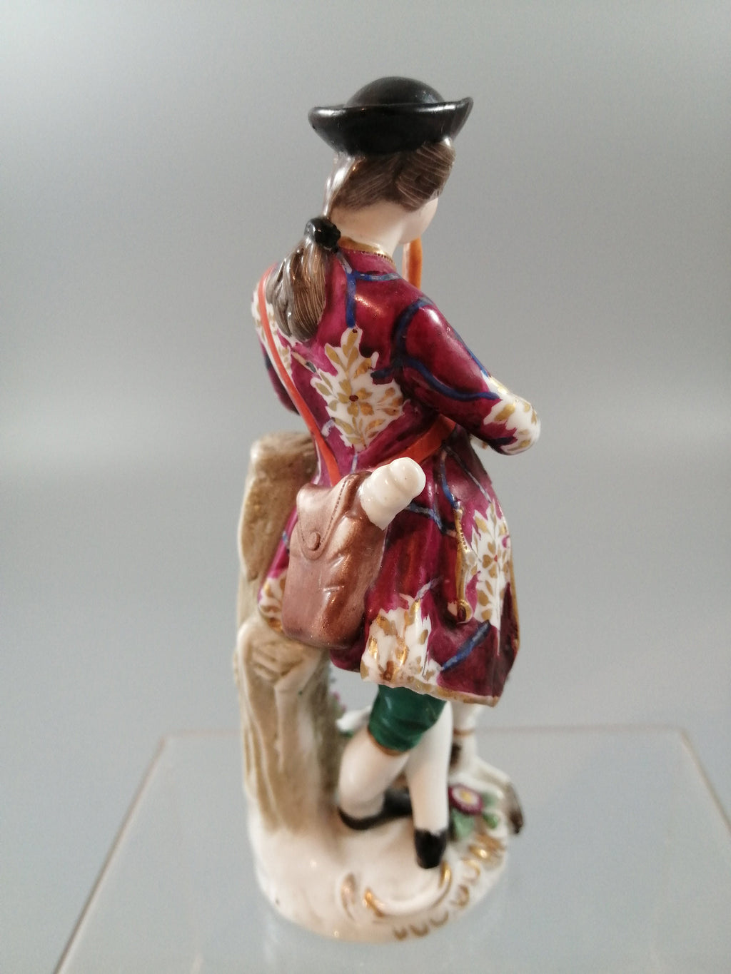 Antique French Porcelain Figurine: Flute Player with Cat, Early 19th Century