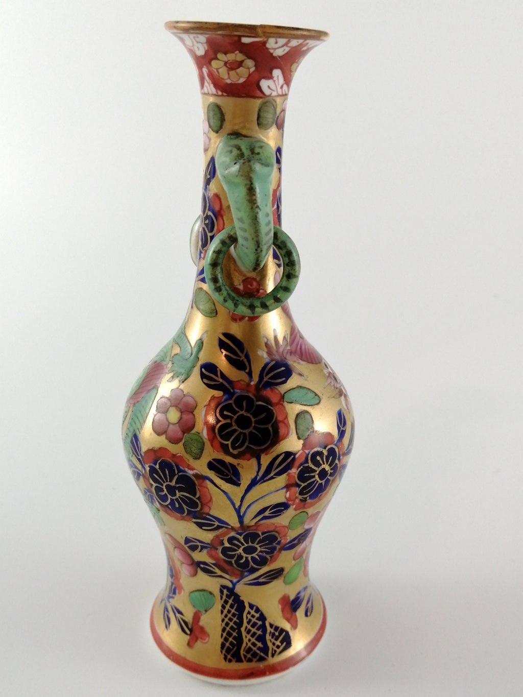 Rare Mason's Ironstone Vase: Pink & Green Dragons, Elephant Handles, c.1800-1816
