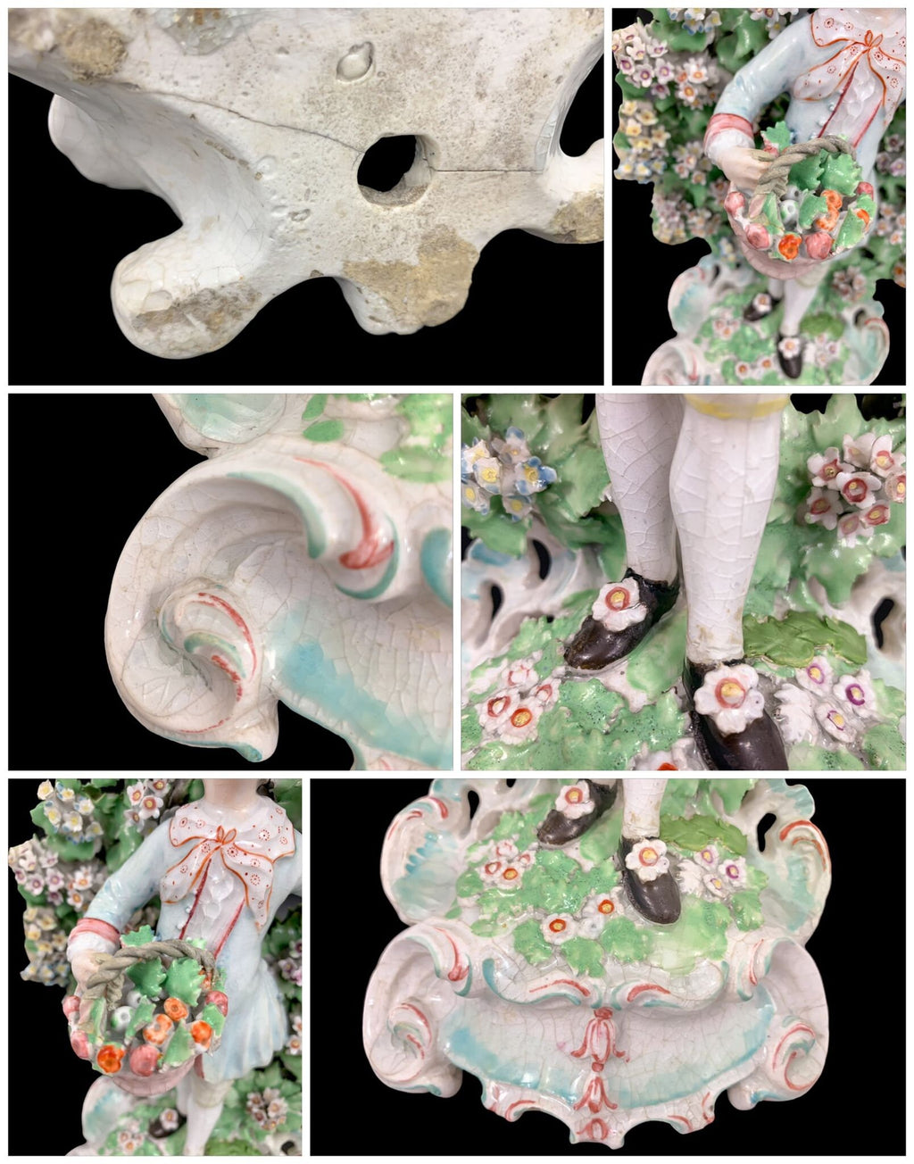 Rare Derby Porcelain Figural Candlesticks: Basket Shepherds, Circa 1765