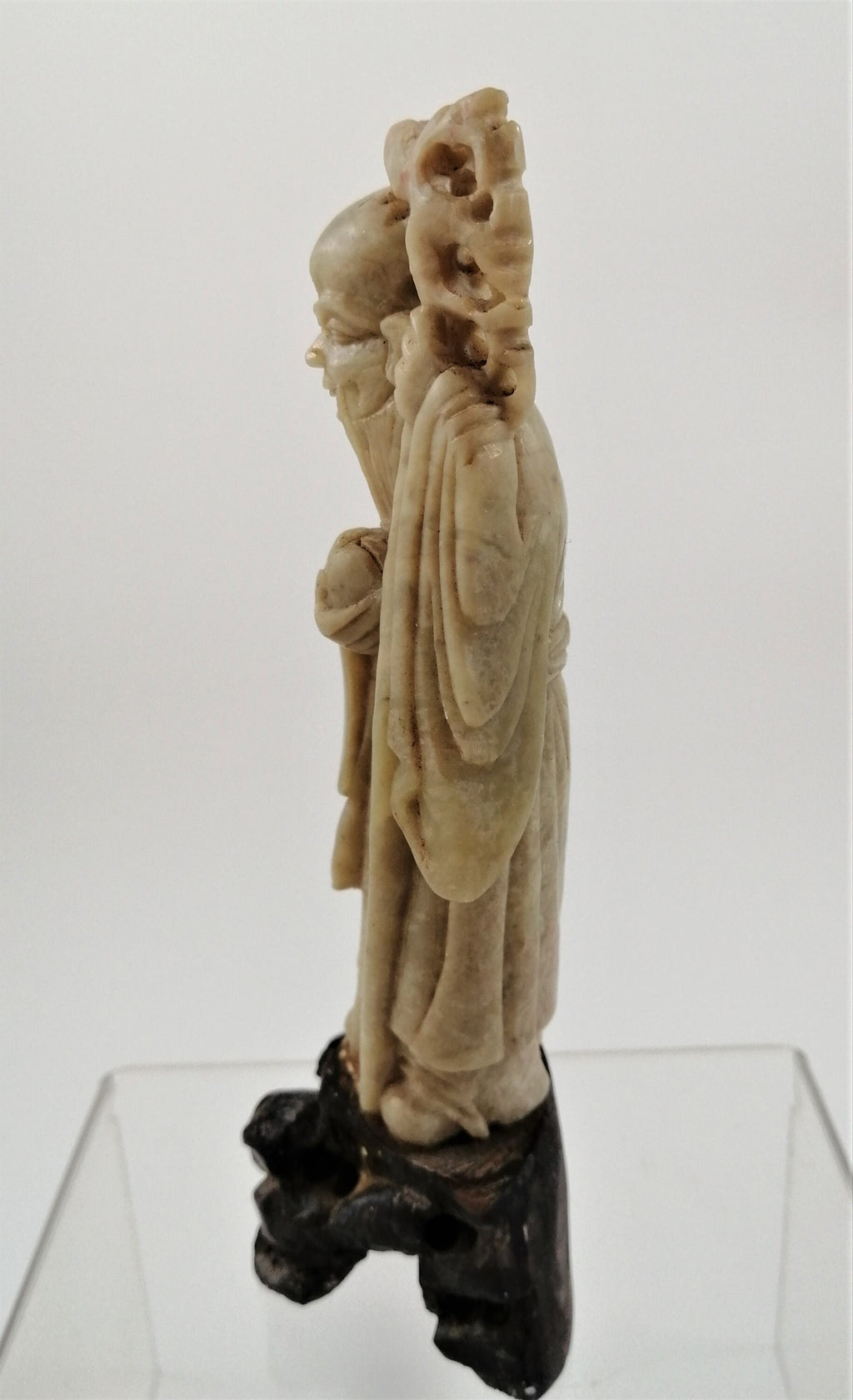 Antique Carved Soapstone Shou Figurine: Chinese God of Longevity