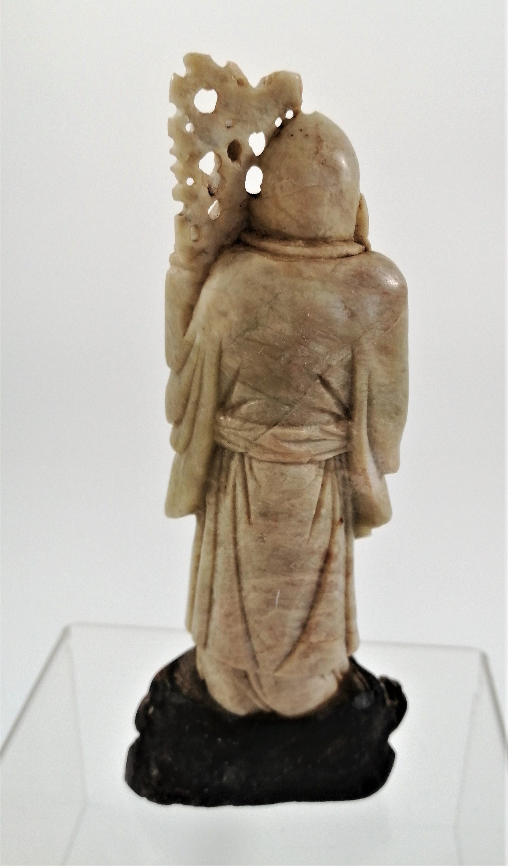 Antique Carved Soapstone Shou Figurine: Chinese God of Longevity