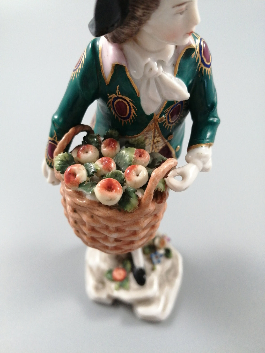 Antique Samson Porcelain Figurine: Young Man with Apple Basket, 19th Century French Decor