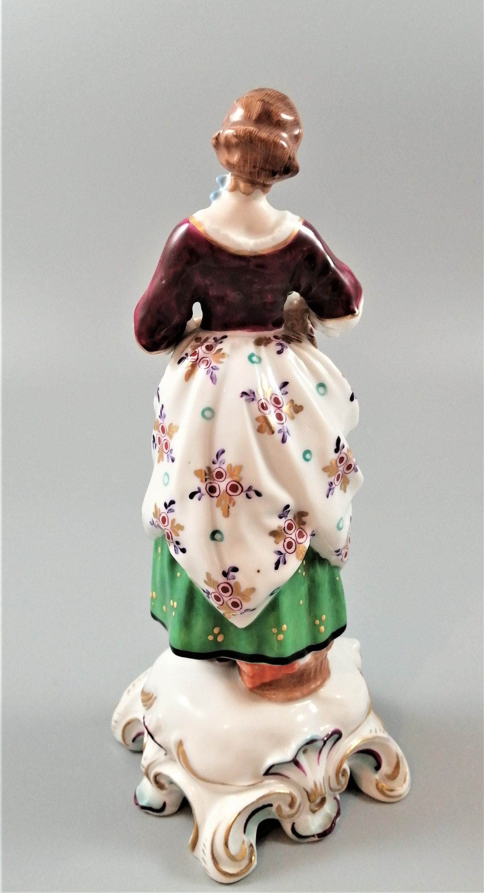 Antique Porcelain Lady Figurine: Bow/Samson Style, Gilt Floral Gown, c. 19th Century