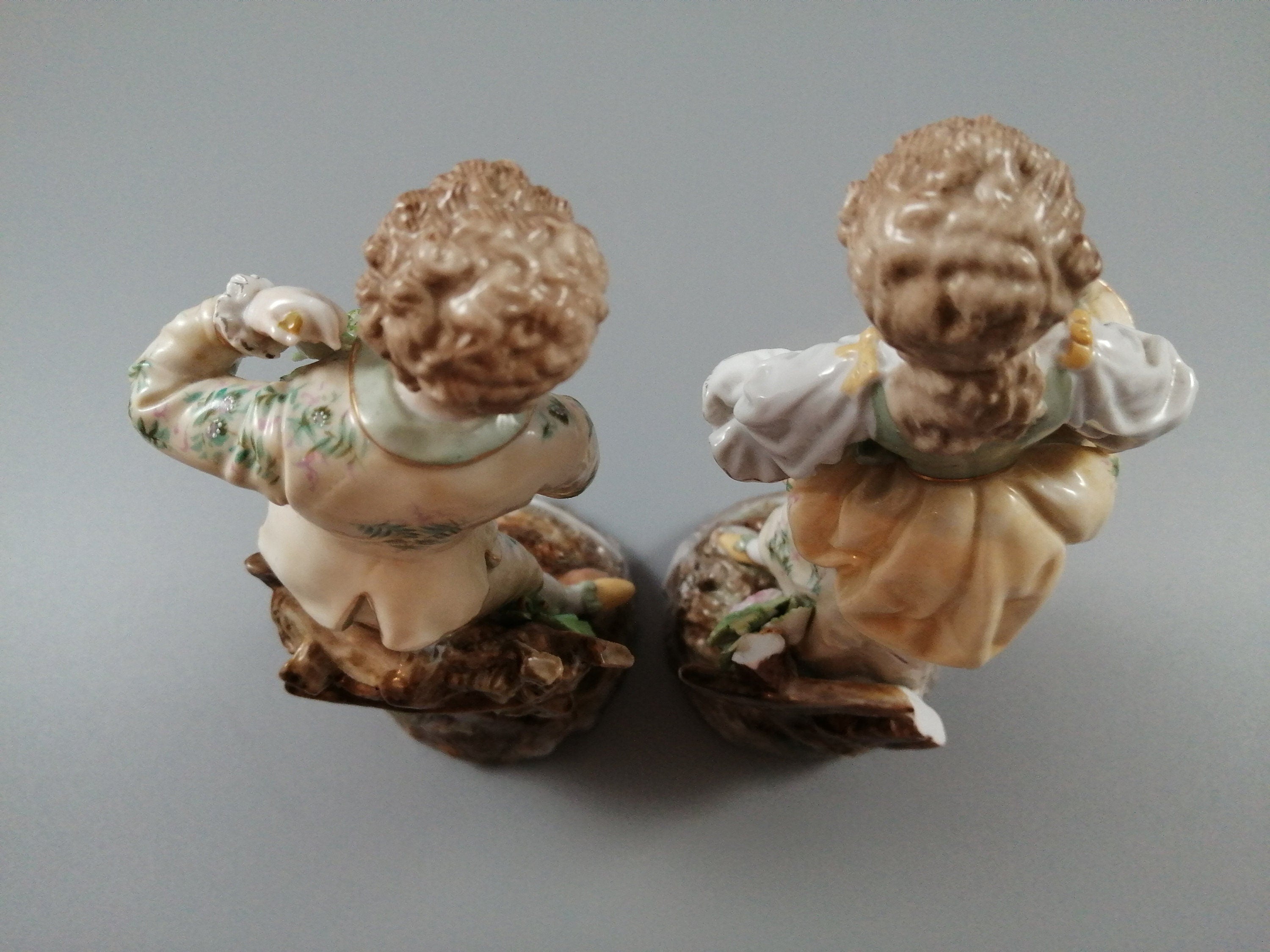 Antique Volkstedt Porcelain Figurines: Hand-Painted Grape Pickers, c. 1880s