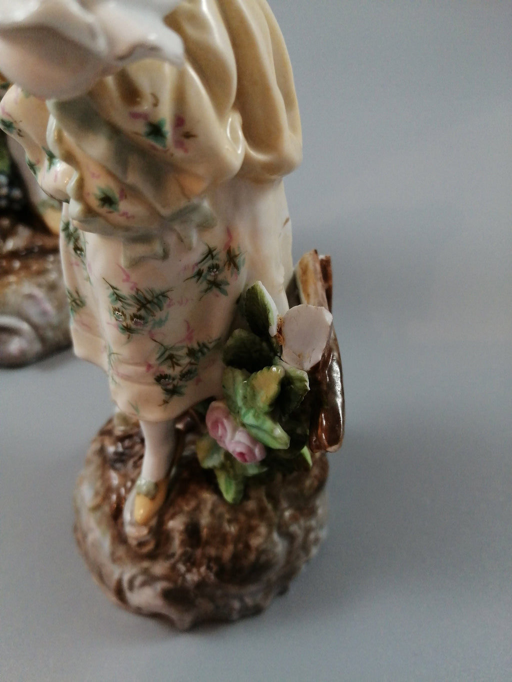 Antique Volkstedt Porcelain Figurines: Hand-Painted Grape Pickers, c. 1880s