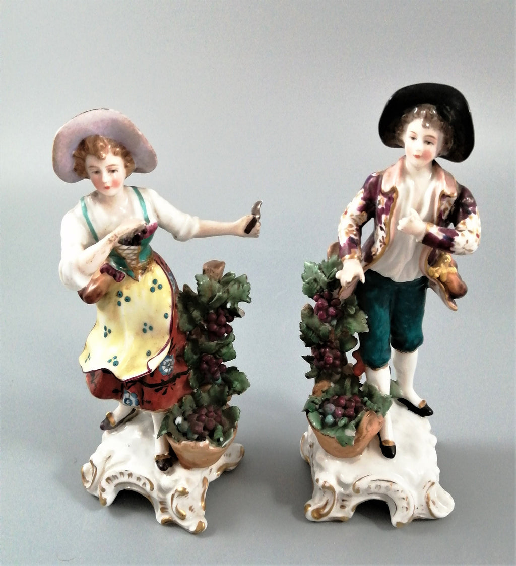 Antique Samson Porcelain Figurines: French Grape Pickers, Chelsea Style