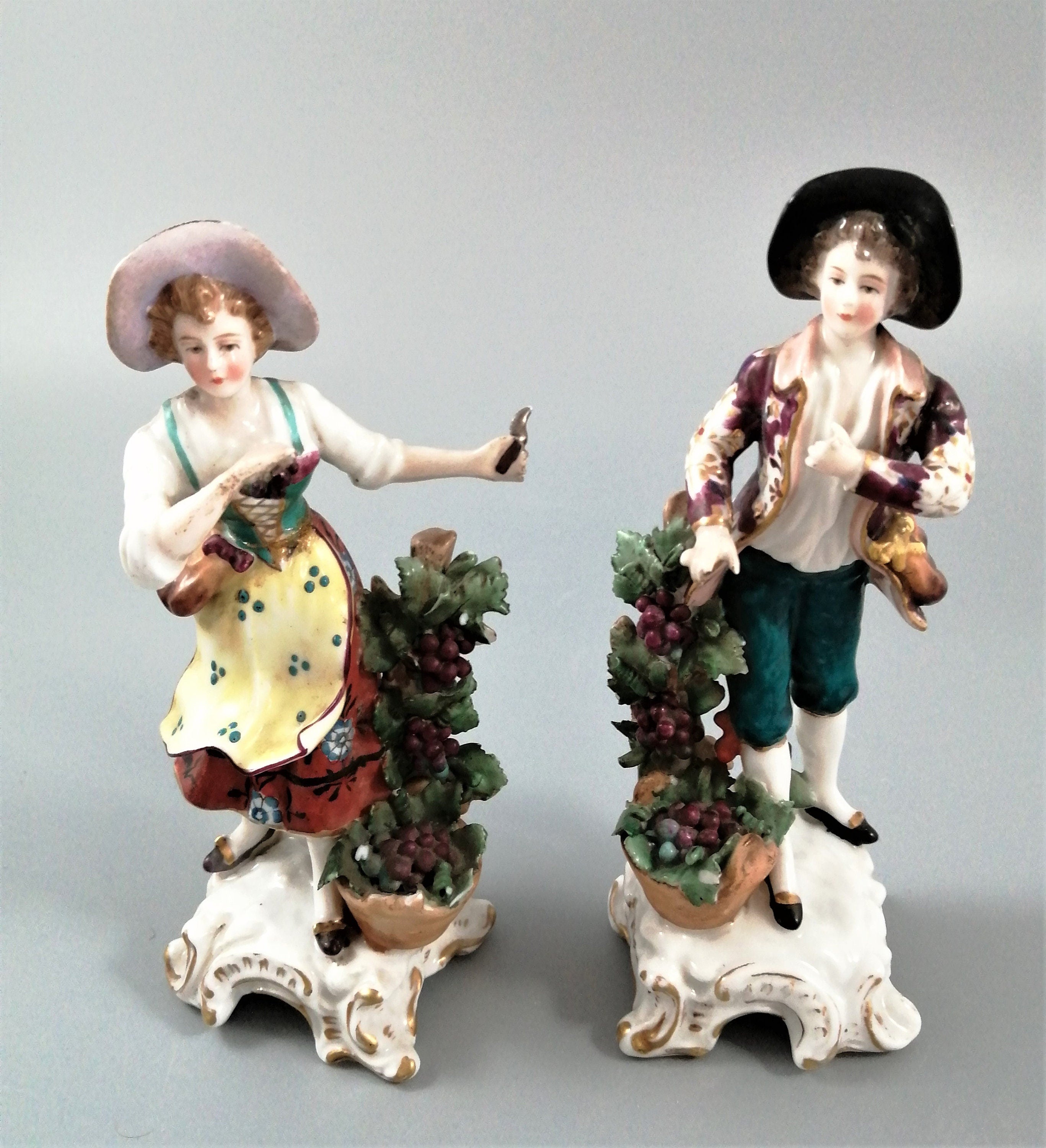 Antique Samson Porcelain Figurines: French Grape Pickers, Chelsea Style