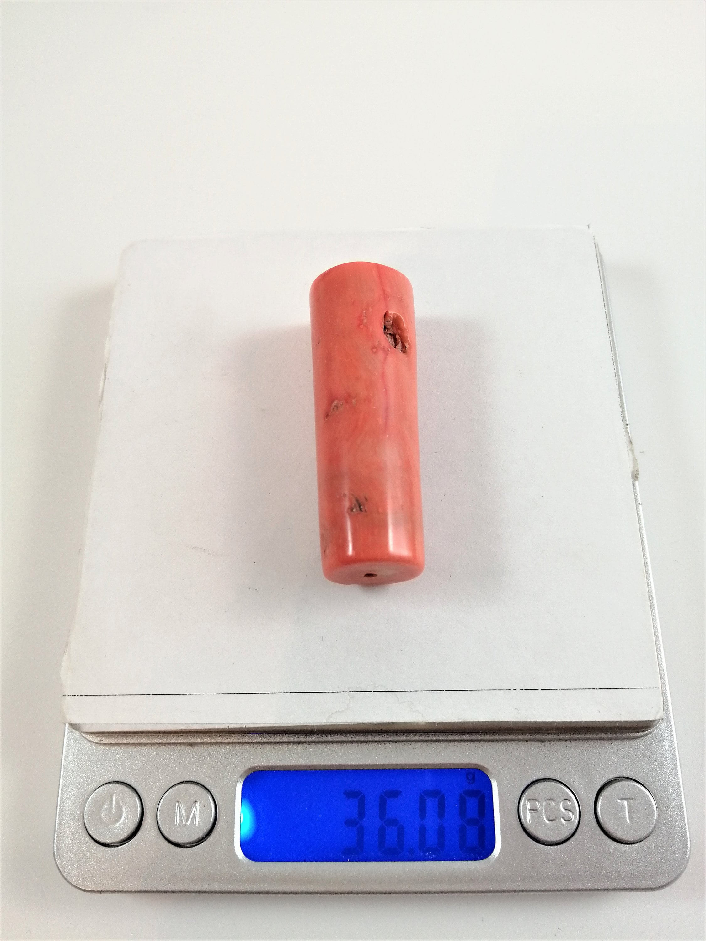 Antique Cylindrical, Barrel Natural Salmon Pink  Coral Bead 36,08 g.