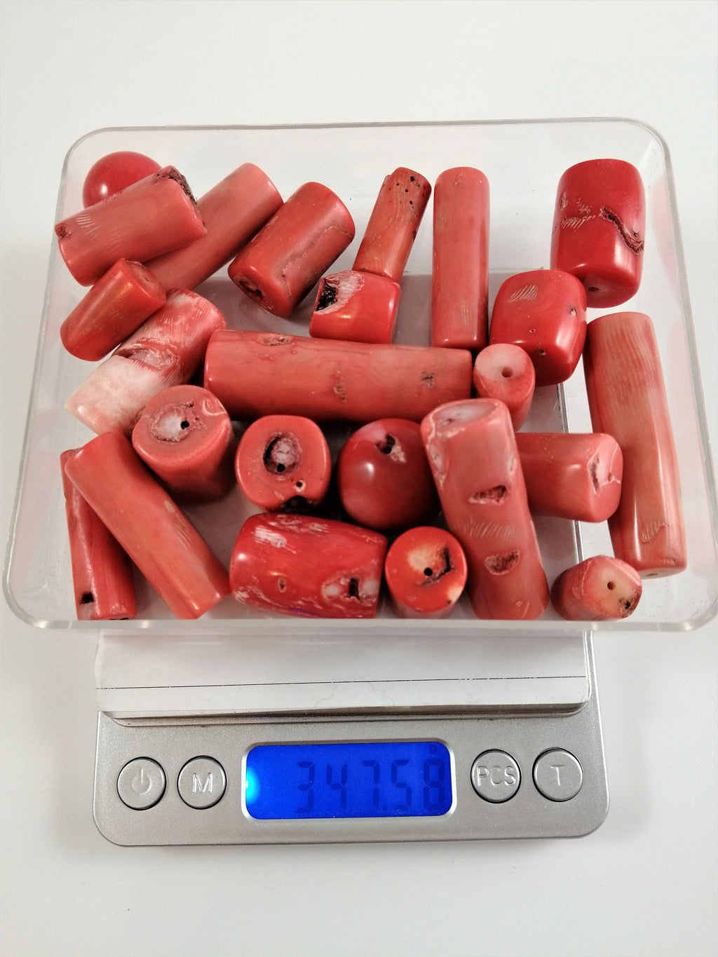 Antique Cylindrical, Barrel Natural Salmon Pink  Coral Bead 36,08 g.