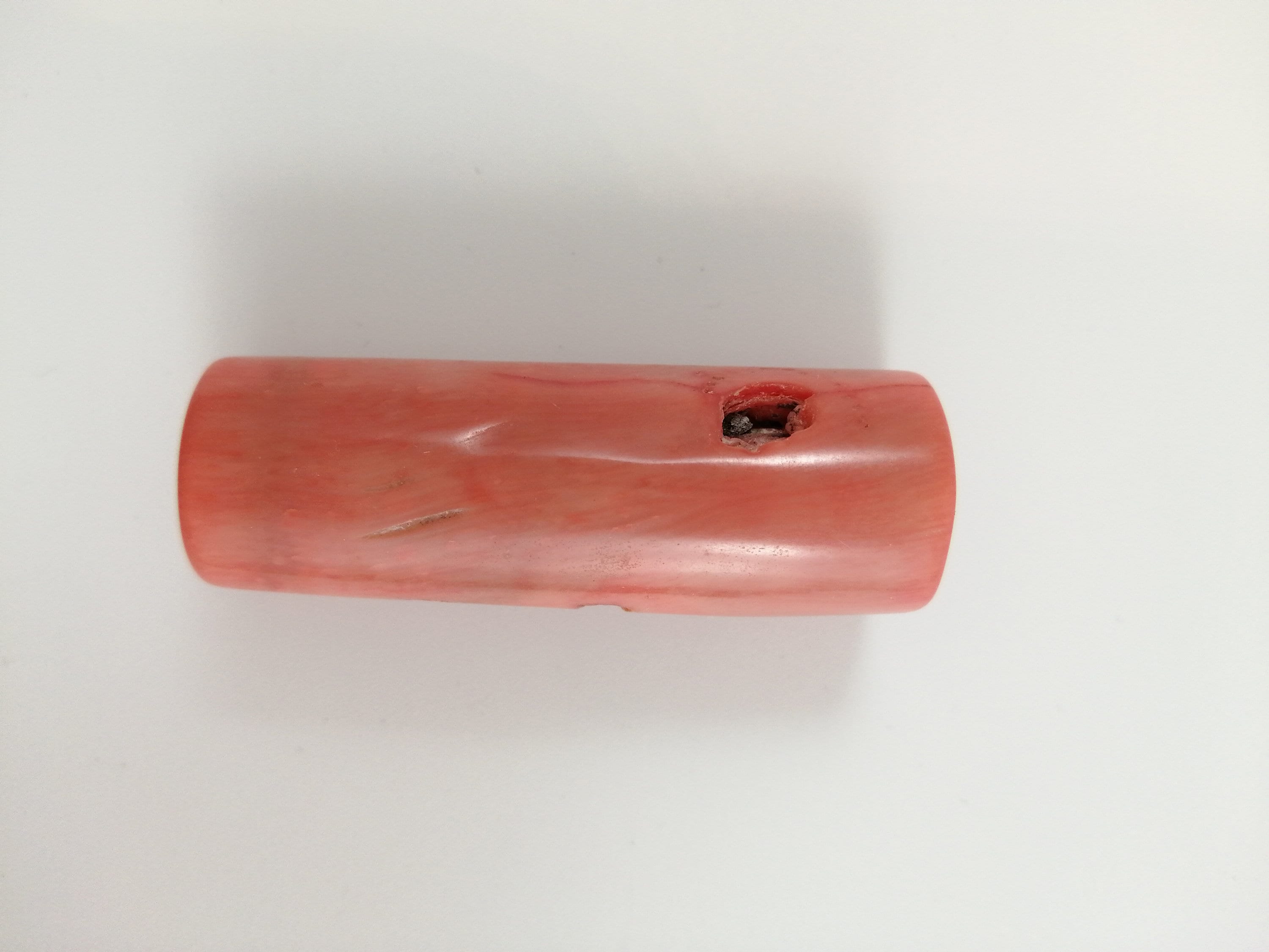 Antique Cylindrical, Barrel Natural Salmon Pink  Coral Bead 36,08 g.