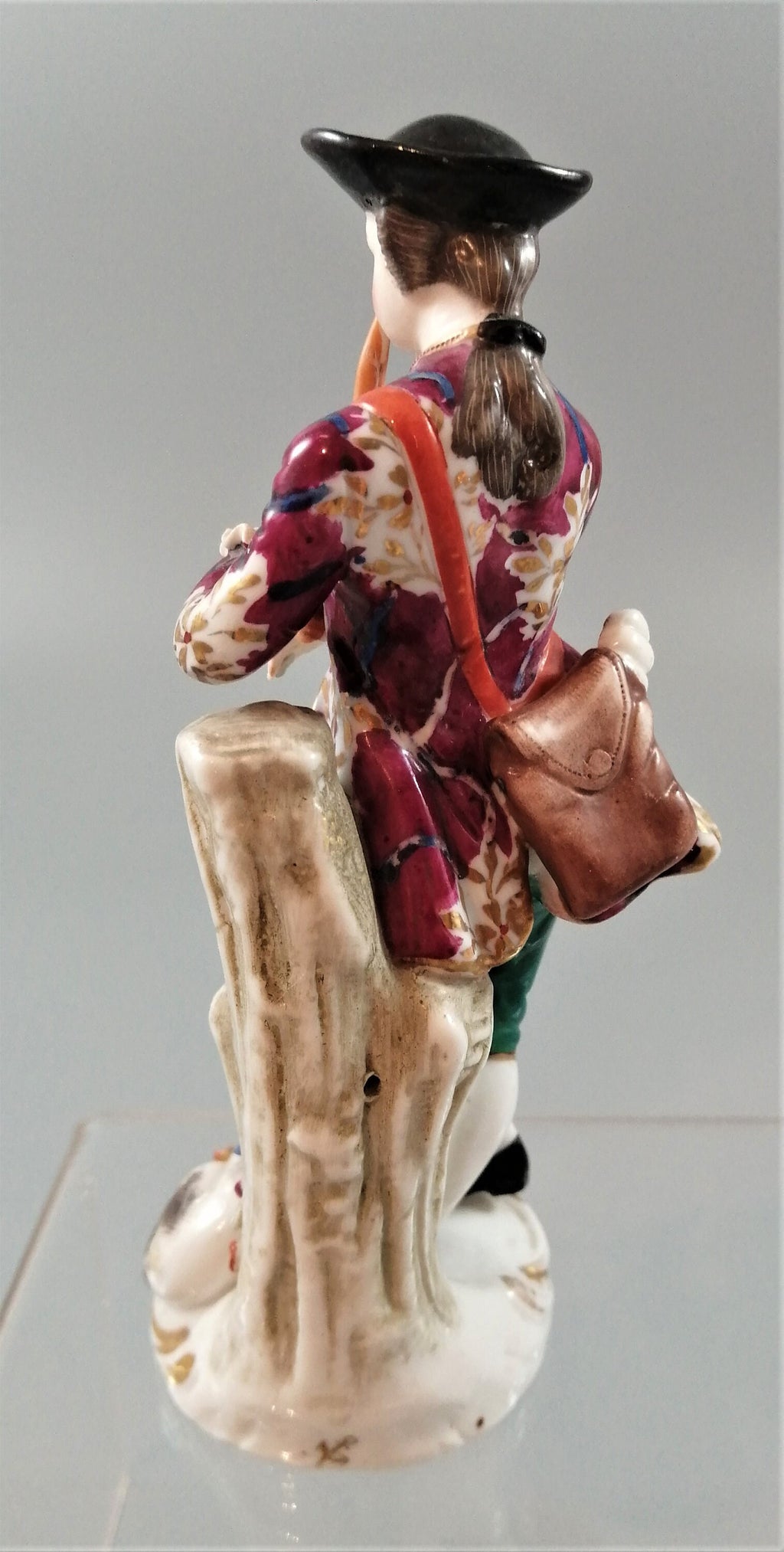 Antique French Porcelain Figurine: Flute Player with Cat, Early 19th Century
