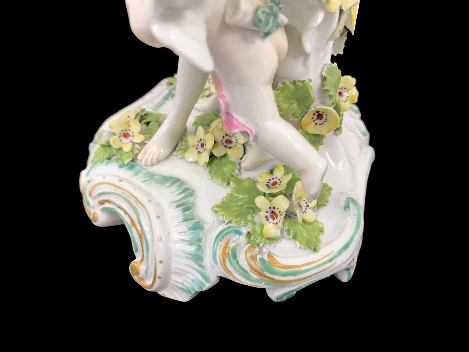 Early Derby Porcelain Candlestick: Venus and Cupid Figurine, Rococo Rocaille Base, c. 1765