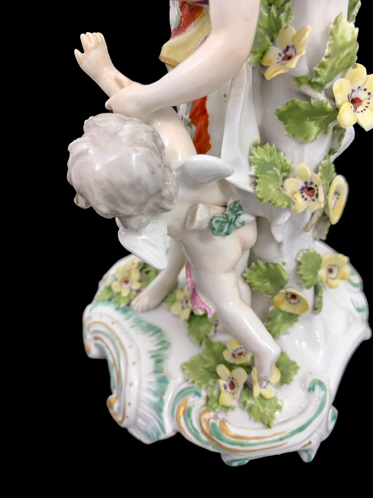 Early Derby Porcelain Candlestick: Venus and Cupid Figurine, Rococo Rocaille Base, c. 1765