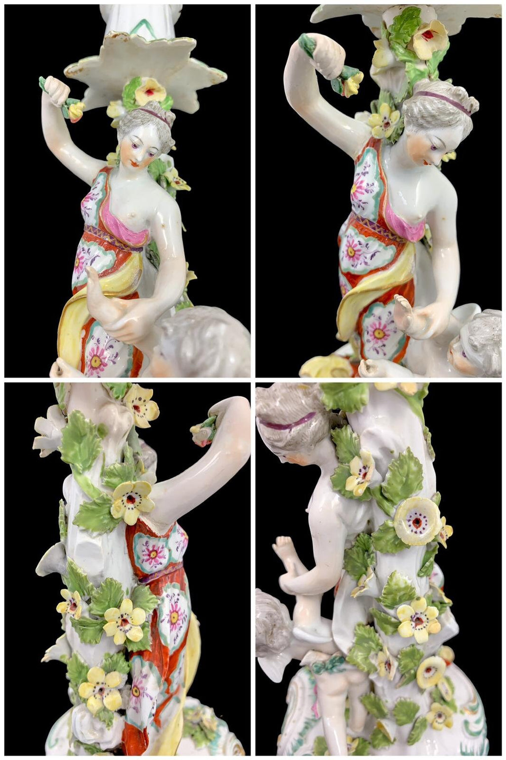 Early Derby Porcelain Candlestick: Venus and Cupid Figurine, Rococo Rocaille Base, c. 1765