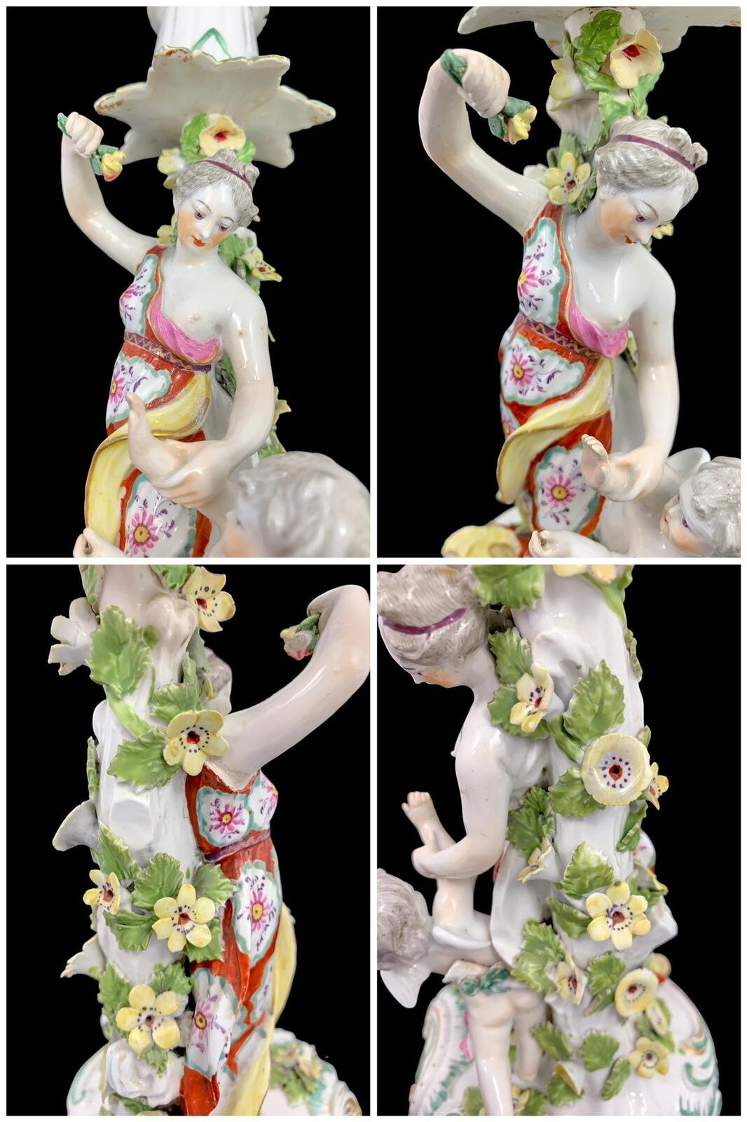 Early Derby Porcelain Candlestick: Venus and Cupid Figurine, Rococo Rocaille Base, c. 1765