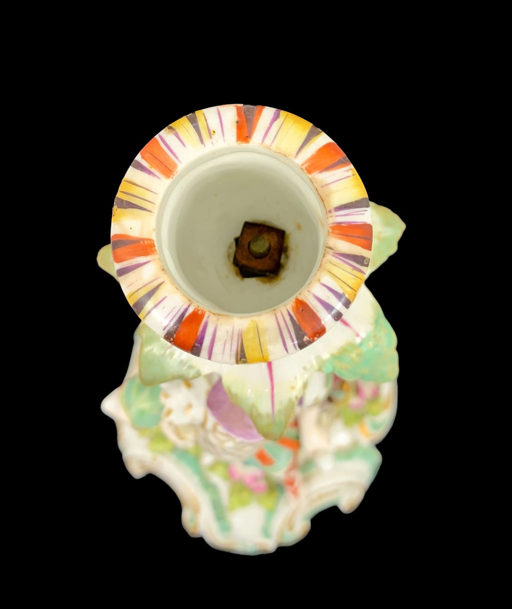 Early Derby Porcelain Mars Figural Candlestick: Rococo Gilt Sconce, c. 1765